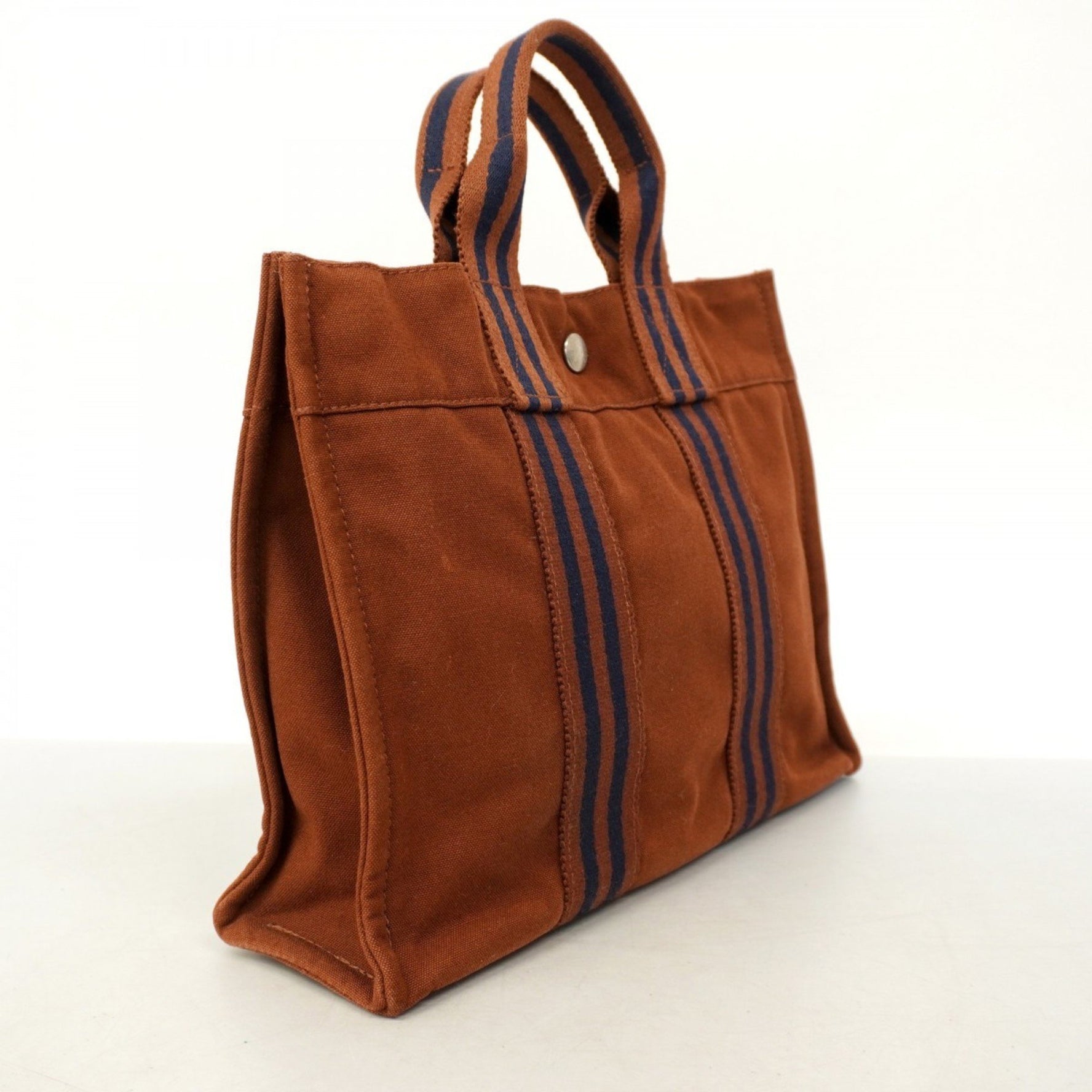 Hermes Handbag Foul Tou PM Canvas Brown Navy