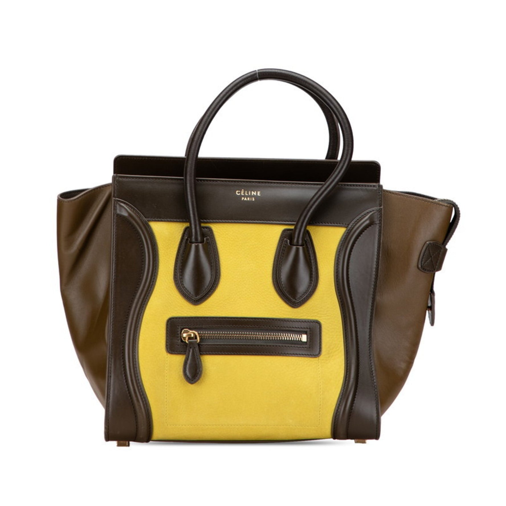 Celine Luggage Micro Shopper Handbag Tote Bag Khaki Green Leather