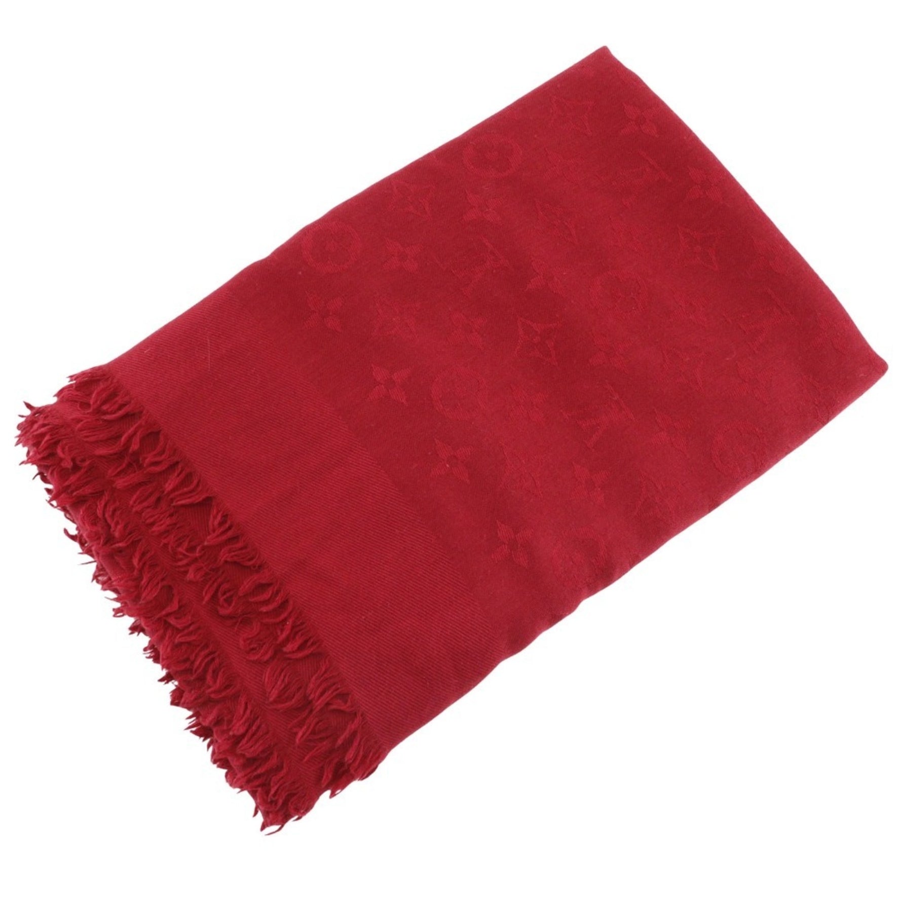 Louis Vuitton Shawl Monogram Stole Large Silk x Wool Red Shoal