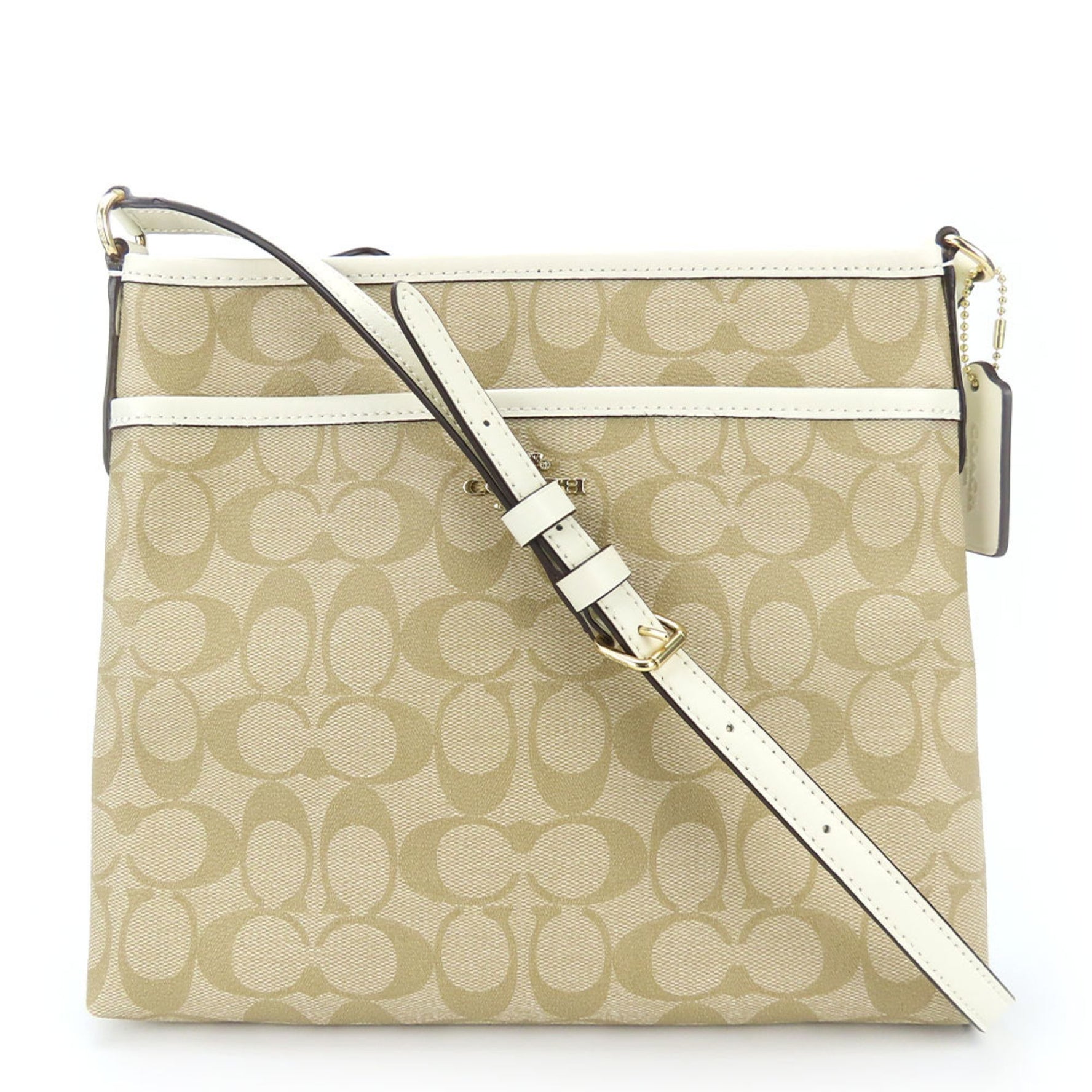 Coach Shoulder Bag Signature Leather Beige White