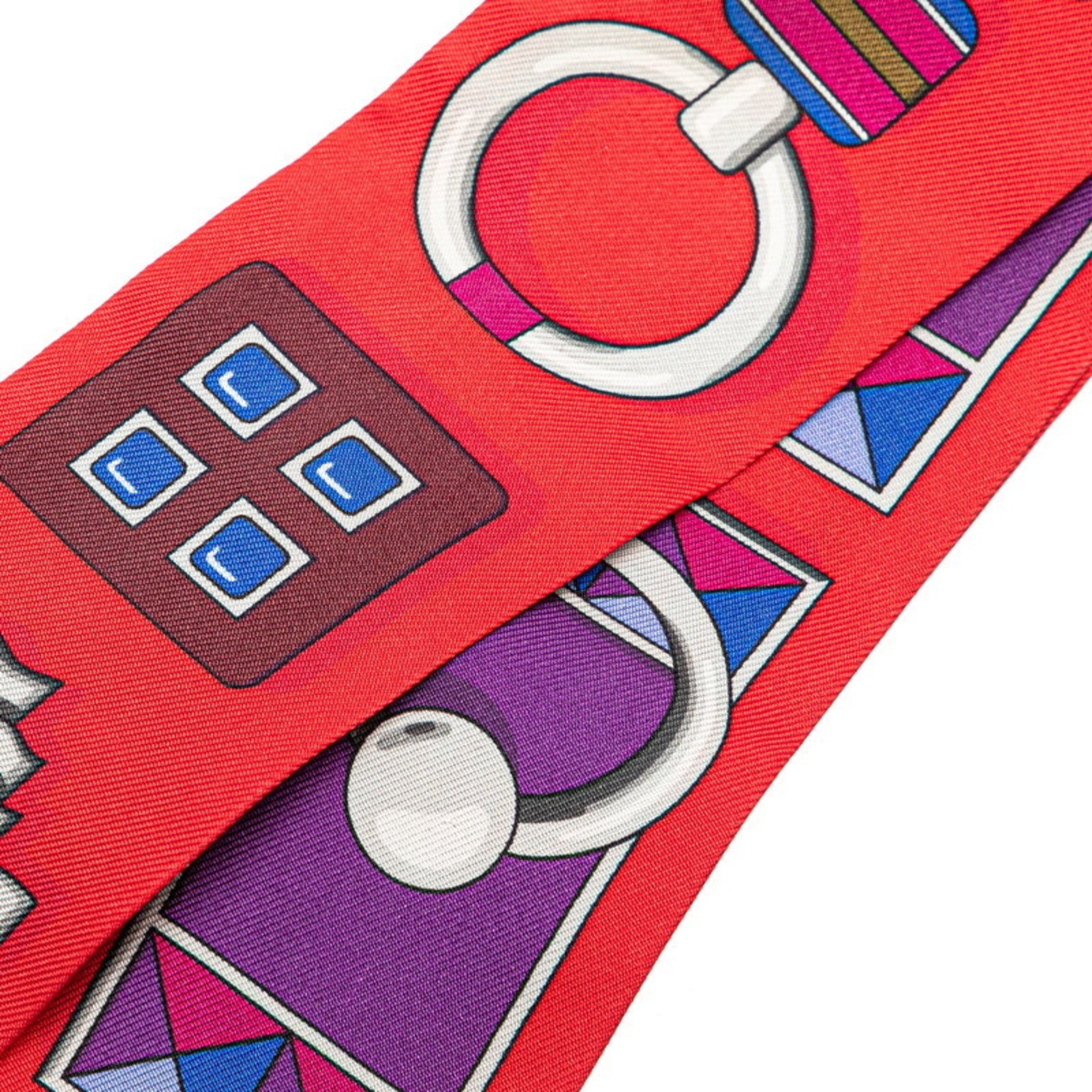 Hermes Twilly CARRE EN BOUCLES Scarf Muffler Red Silver Multicolor Silk