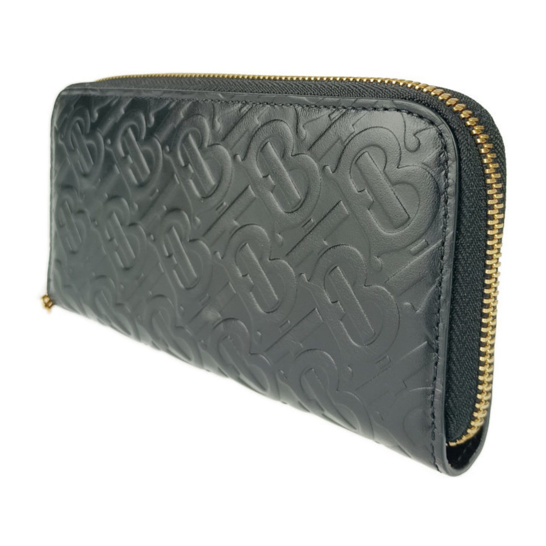 BURBERRY Long Wallet Zip TB Monogram Embossed Leather Round