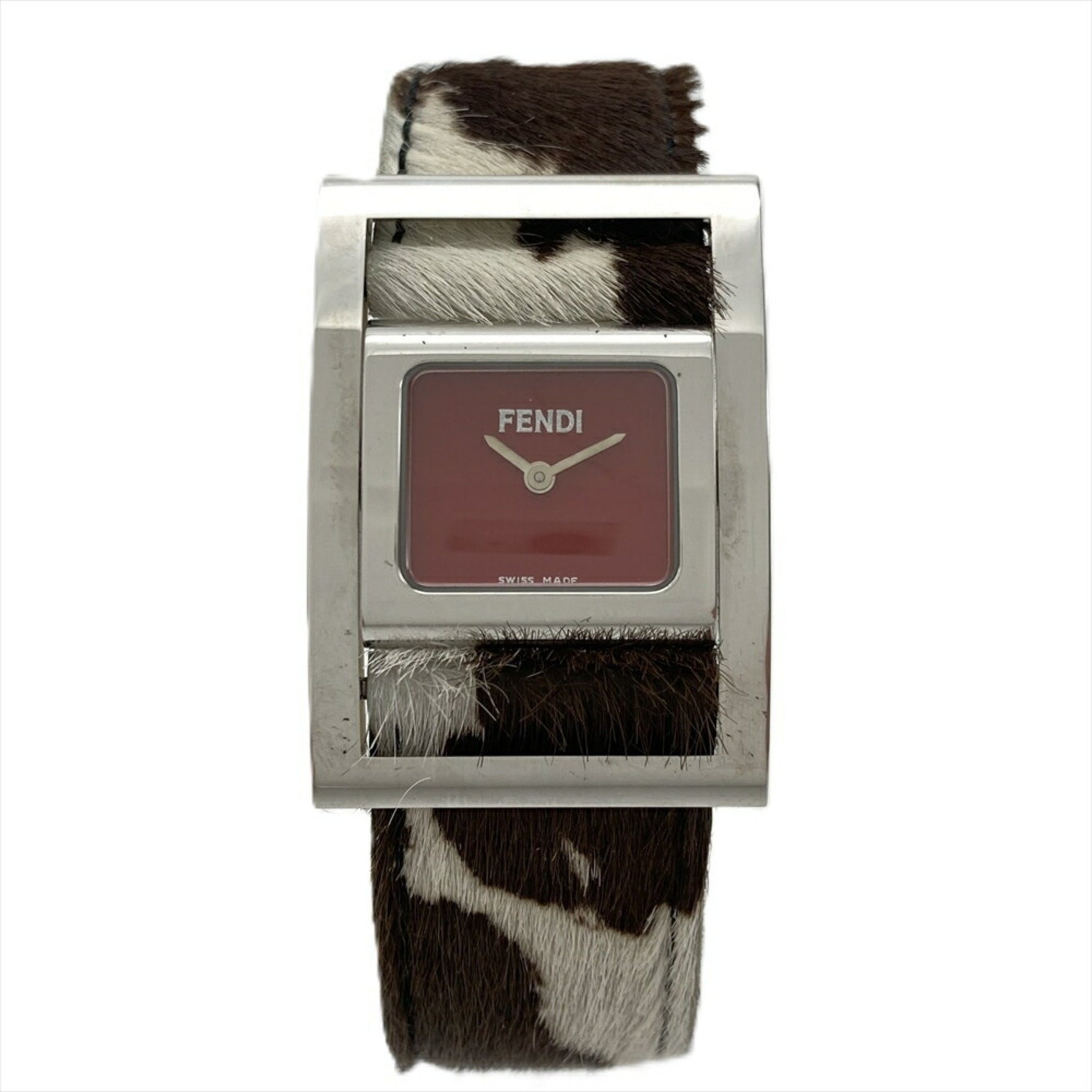 FENDI Gyro Watch Quartz Red Dial Pony Leather Belt