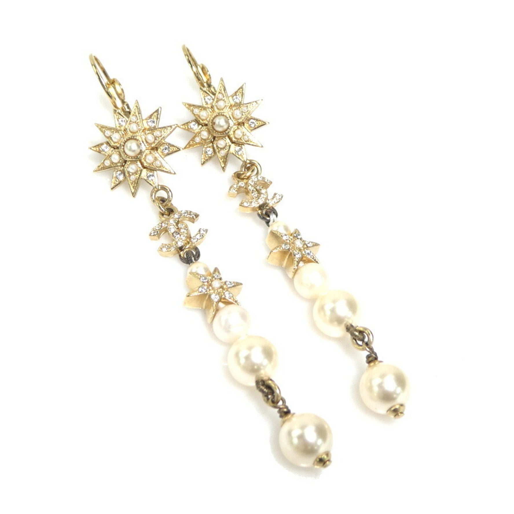CHANEL Earrings Coco Mark Metal Faux Pearl Gold Off-White