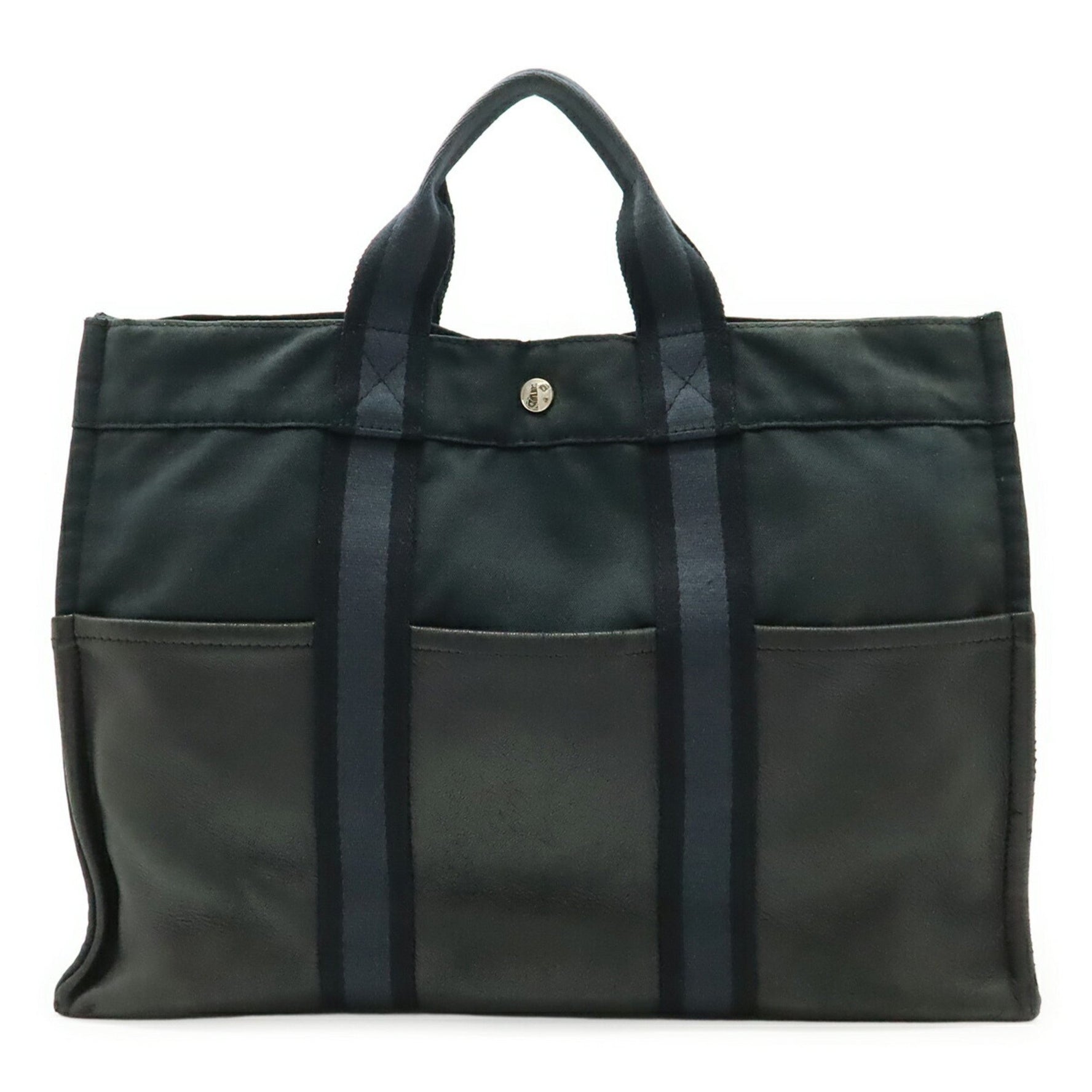 HERMES Hermès Foule Tote MM Half Leather Bag Handbag Canvas