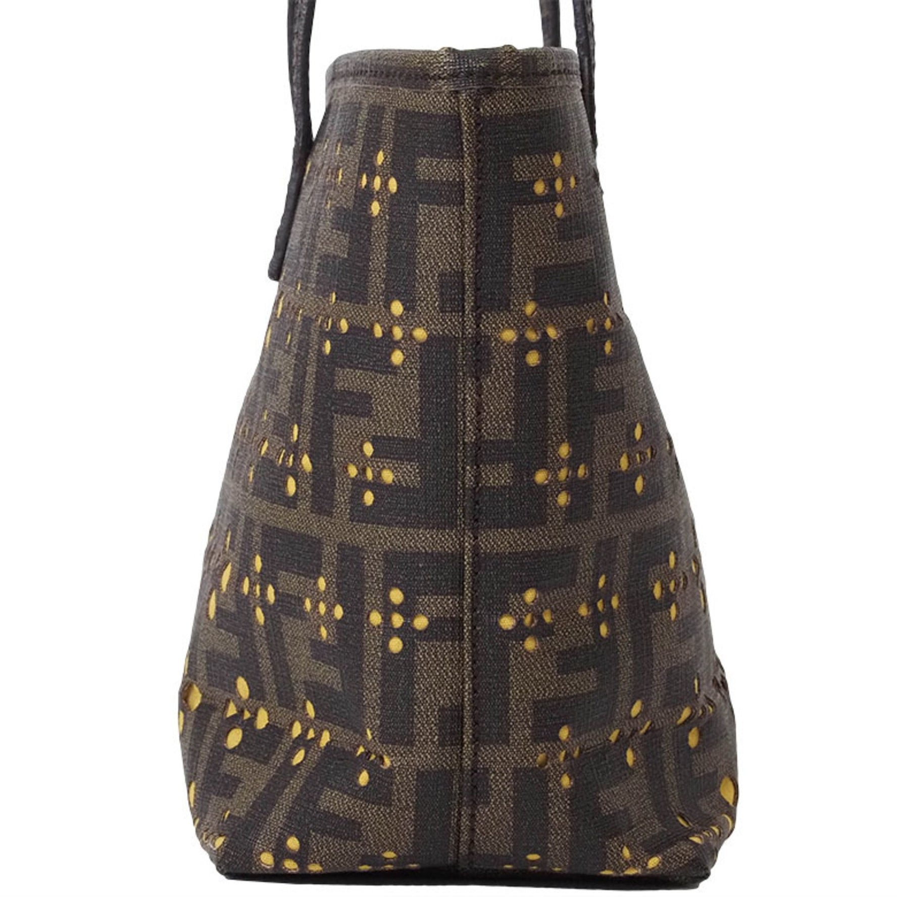FENDI ZUCCA FLOWER PULLING TOTE BAG BROWN YELLOW