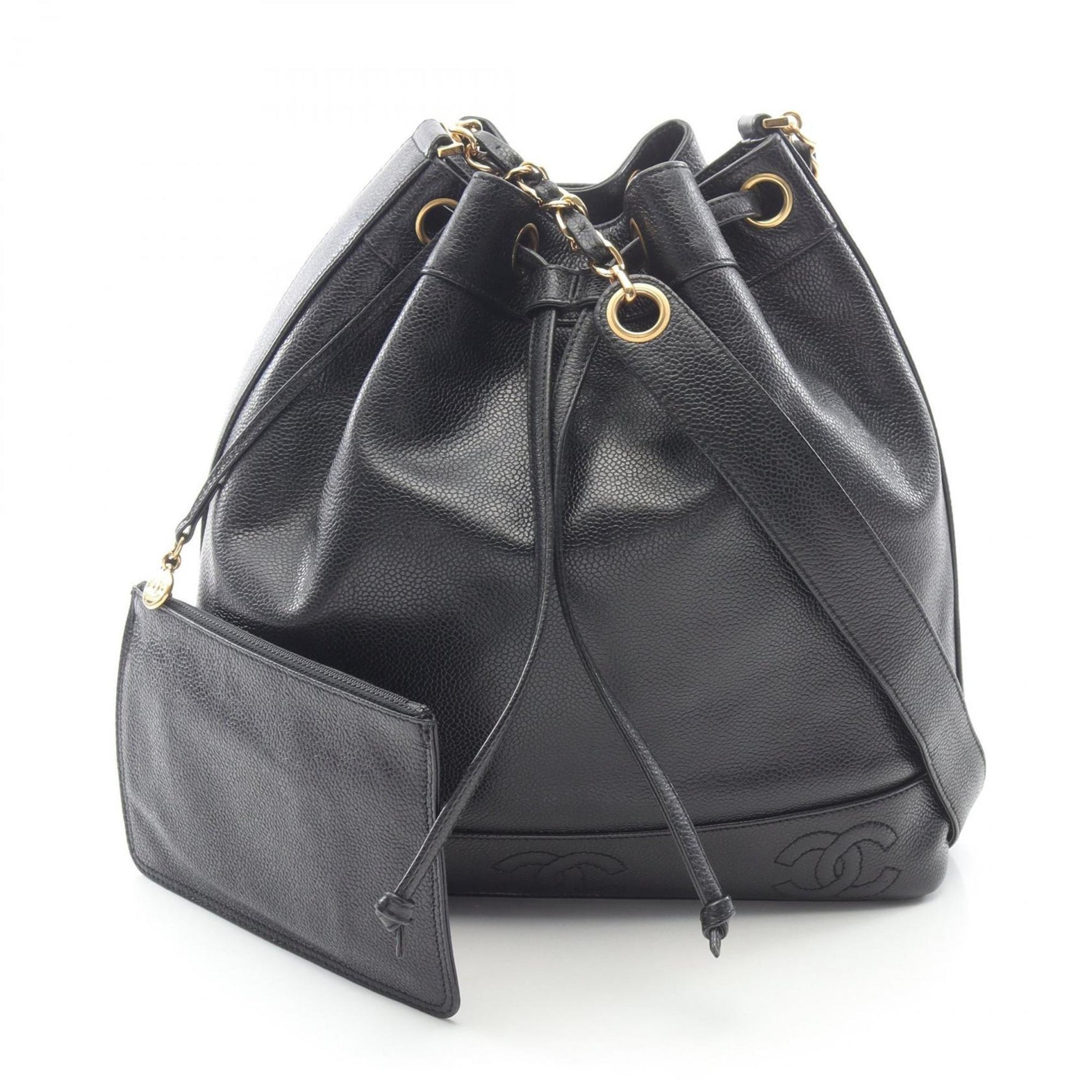 CHANEL Triple Coco Mark Drawstring Shoulder Bag in Calfskin Leather