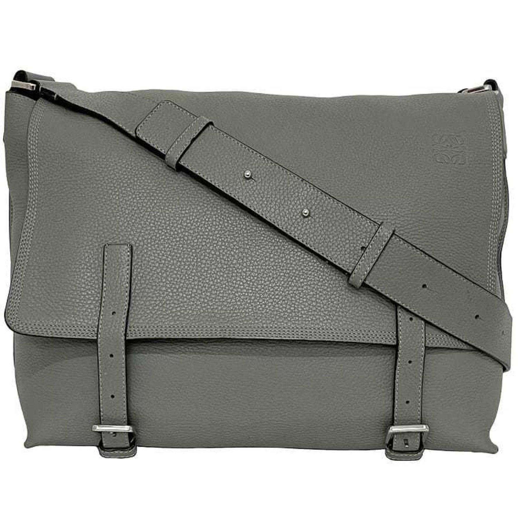 LOEWE shoulder bag military 316 41 leather anagram engraved crossbody flap grain men's