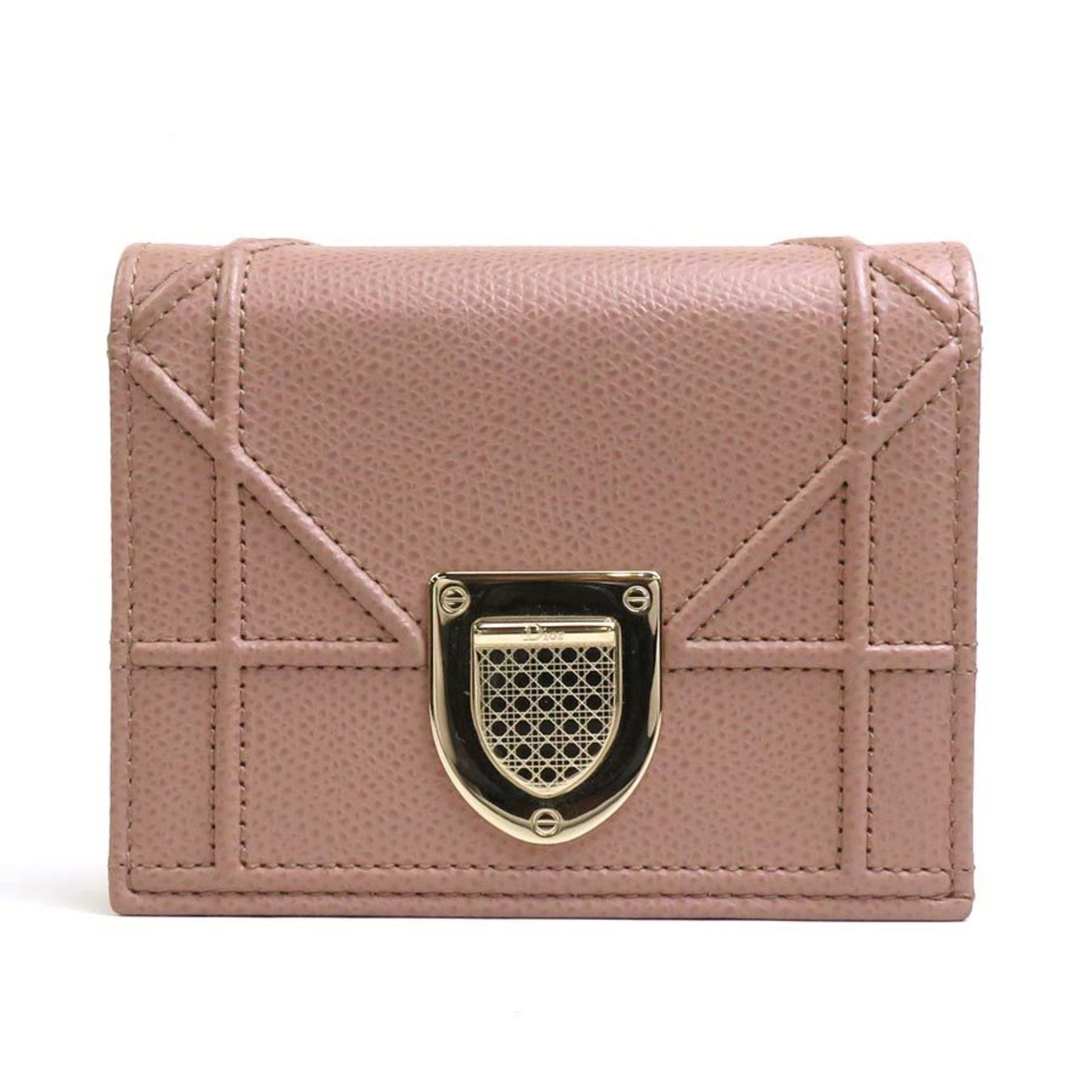 Christian Dior Folio Wallet Diorama Leather Pink Beige