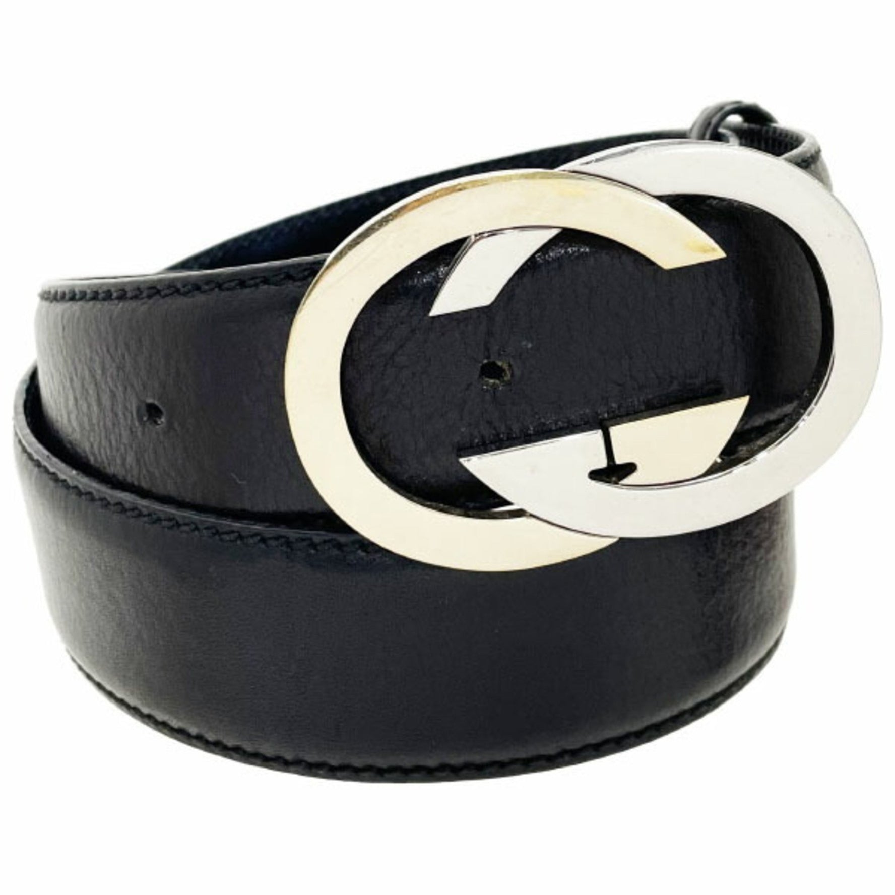Gucci Belt Interlocking G Leather Black Size GG Mark