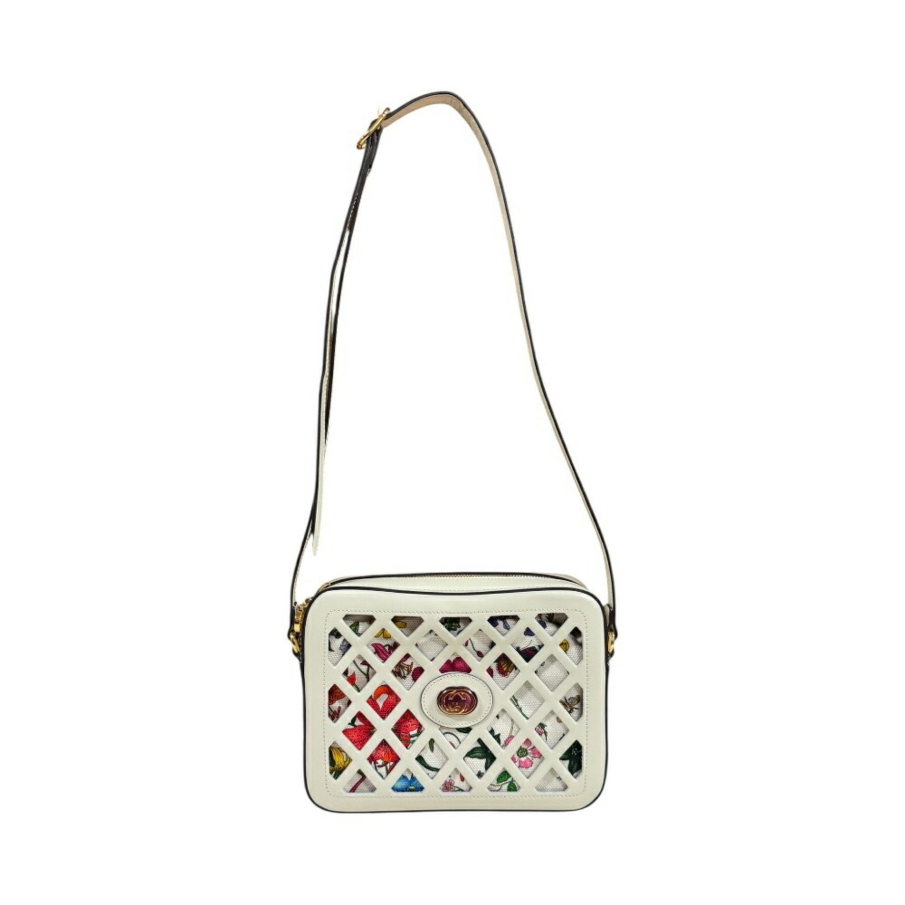 Gucci Cutout Flora Shoulder Bag, Leather, White