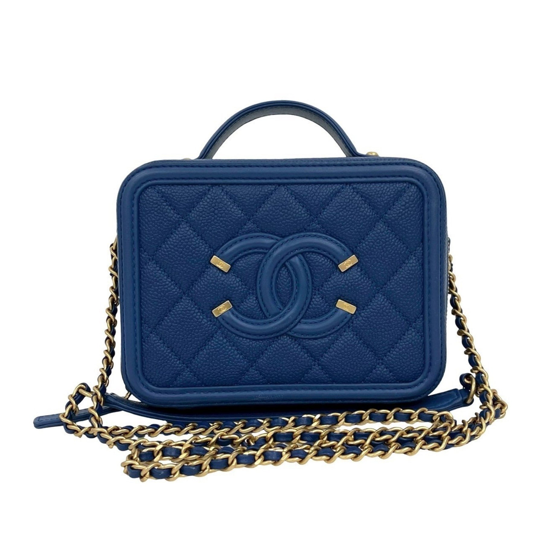 CHANEL CC Figurine Coco Mark Caviar Leather Chain Shoulder Bag Pochette