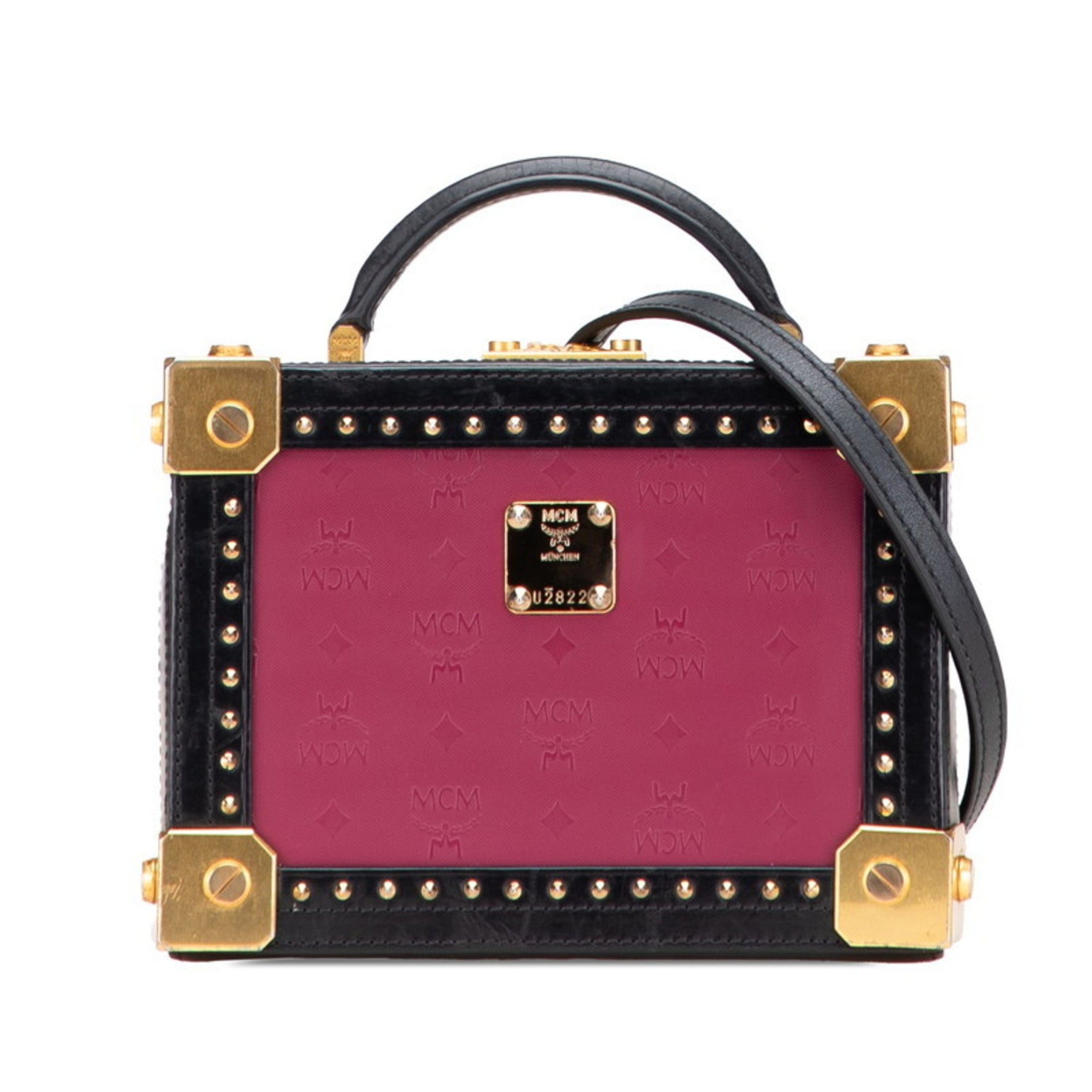 MCM Visetos Logogram Trunk Bag, Shoulder Bag in Purple and Black Leather