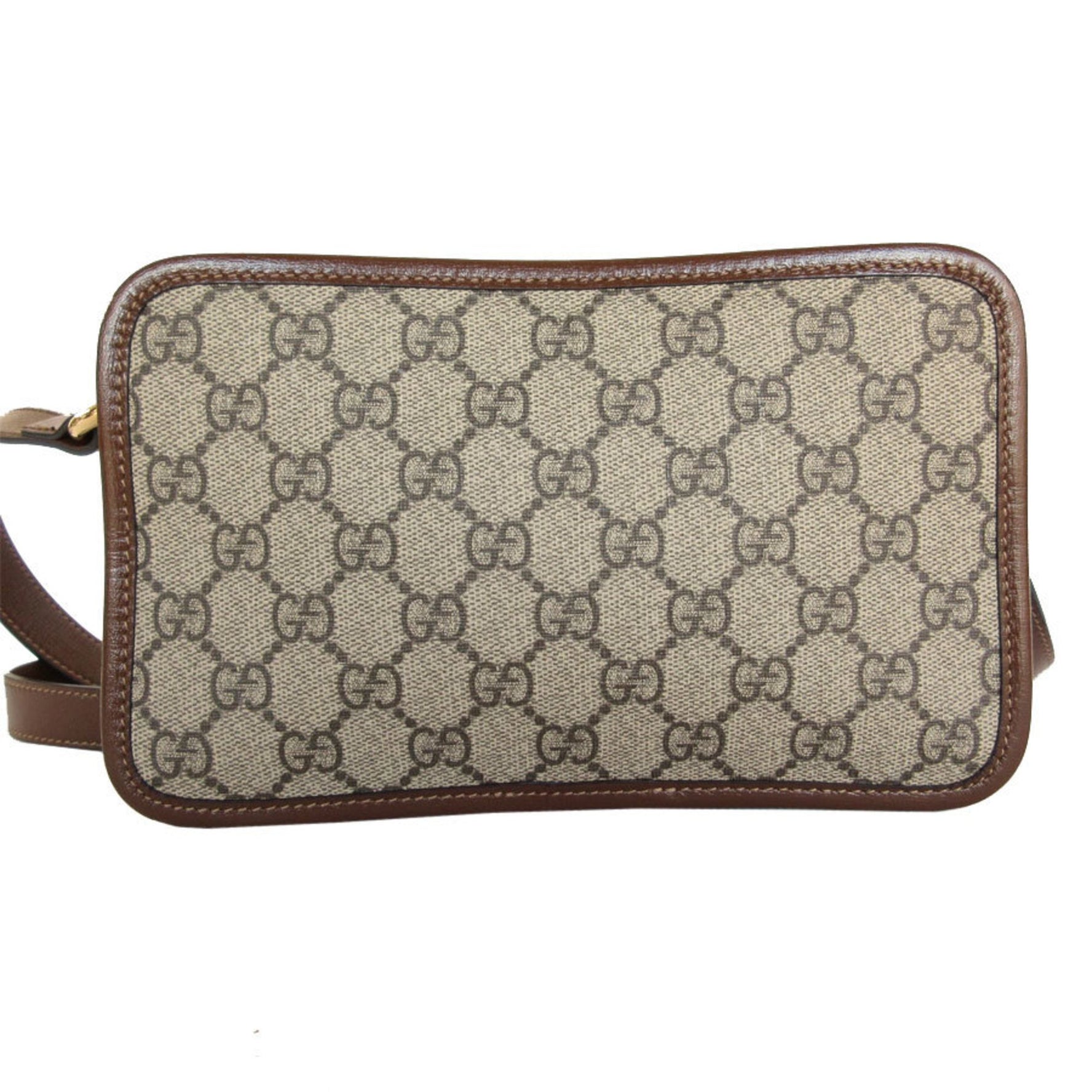 GUCCI Shoulder Bag GG Supreme Leather Beige Brown Gold