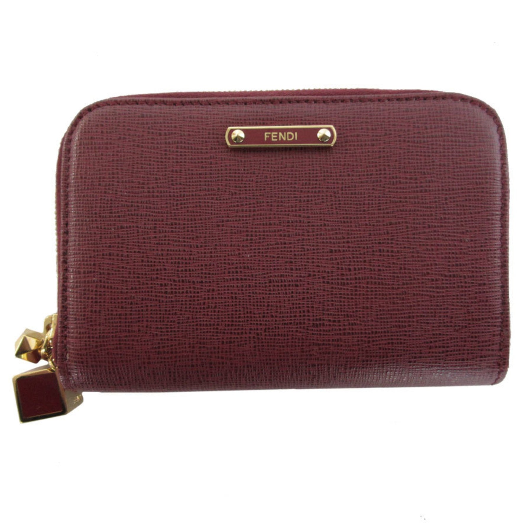FENDI Card Case, Business Holder, Coin Wallet, Leather, Gold