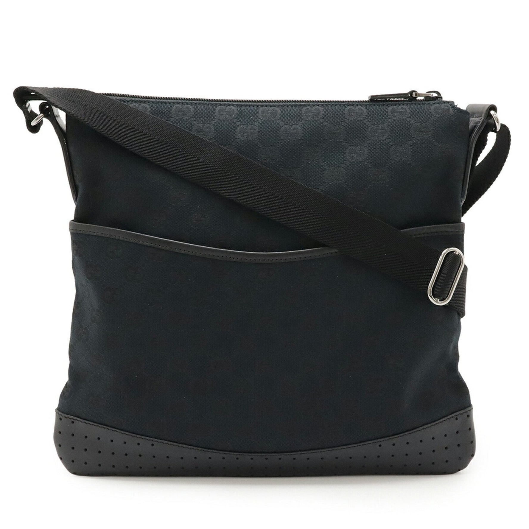 GUCCI GG canvas shoulder bag with perforated leather in
