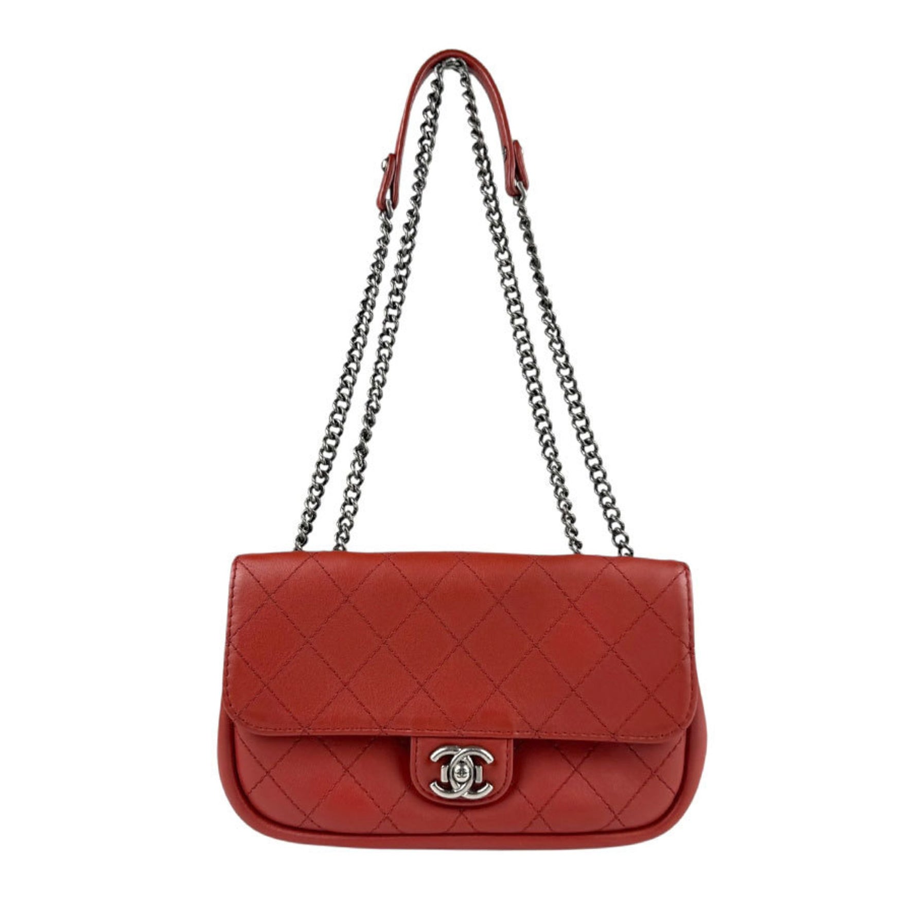 CHANEL Shoulder Bag Leather Red