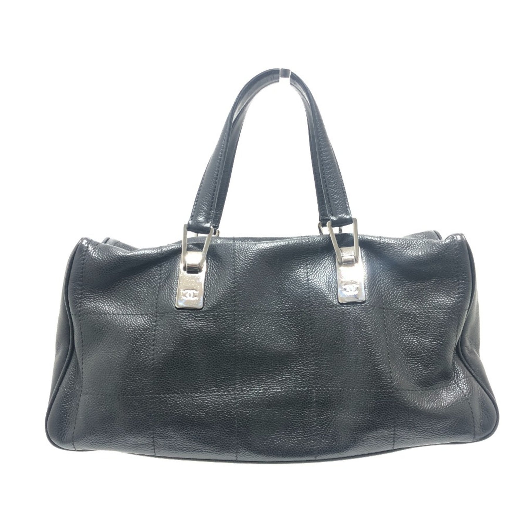 CHANEL Chocolate Bar Mini Boston Bag Handbag Back Soft Caviar Skin