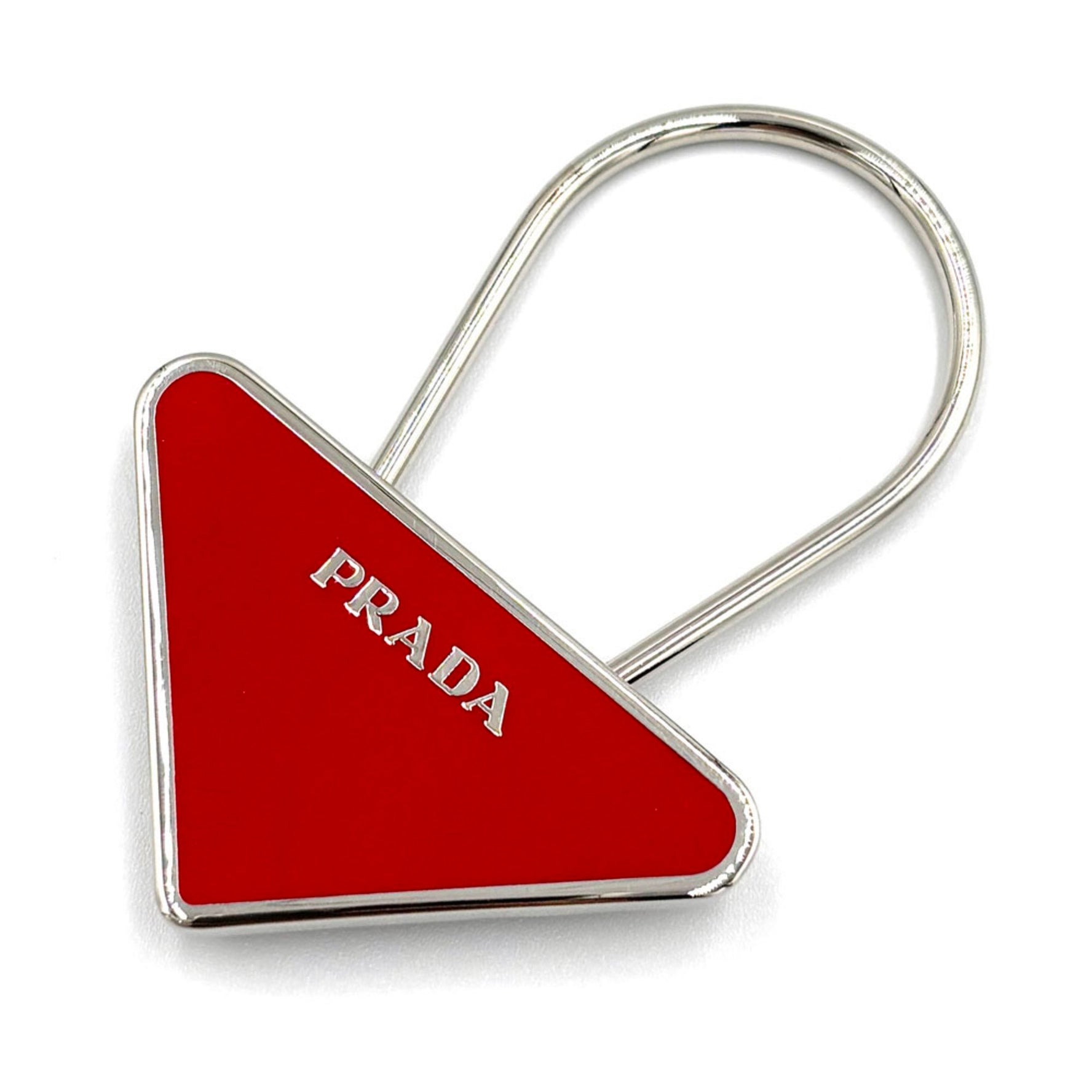 PRADA Keychain Red Silver Metal Bag Charm Keyring