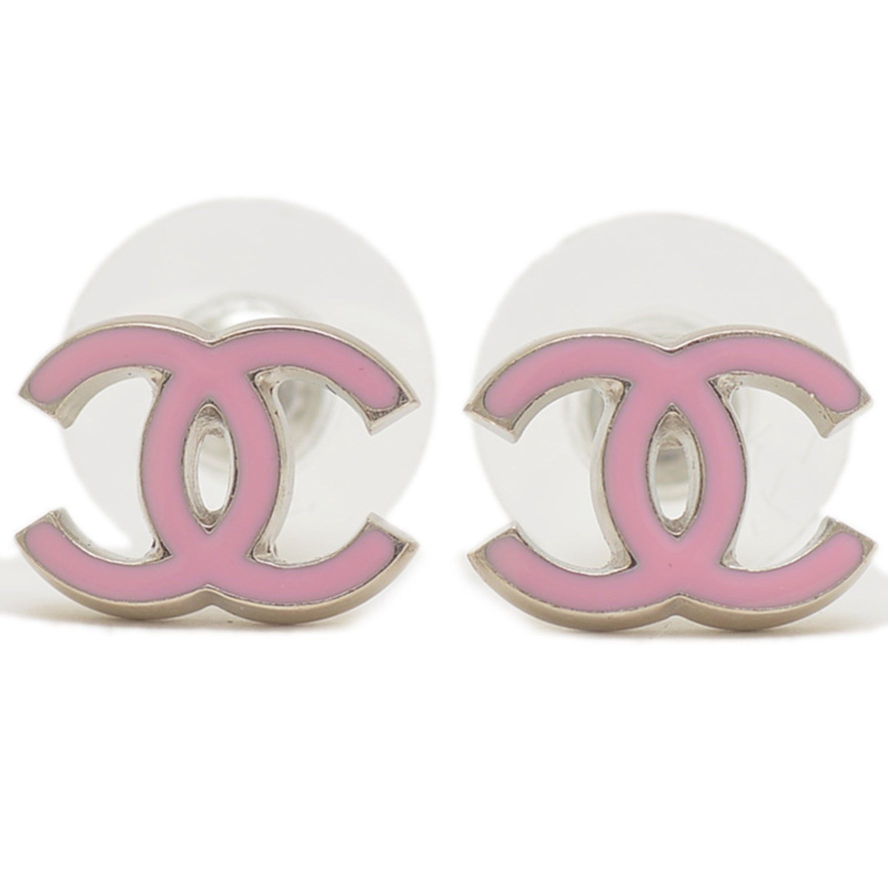 Chanel Coco Mark Earrings, Silver and Pink