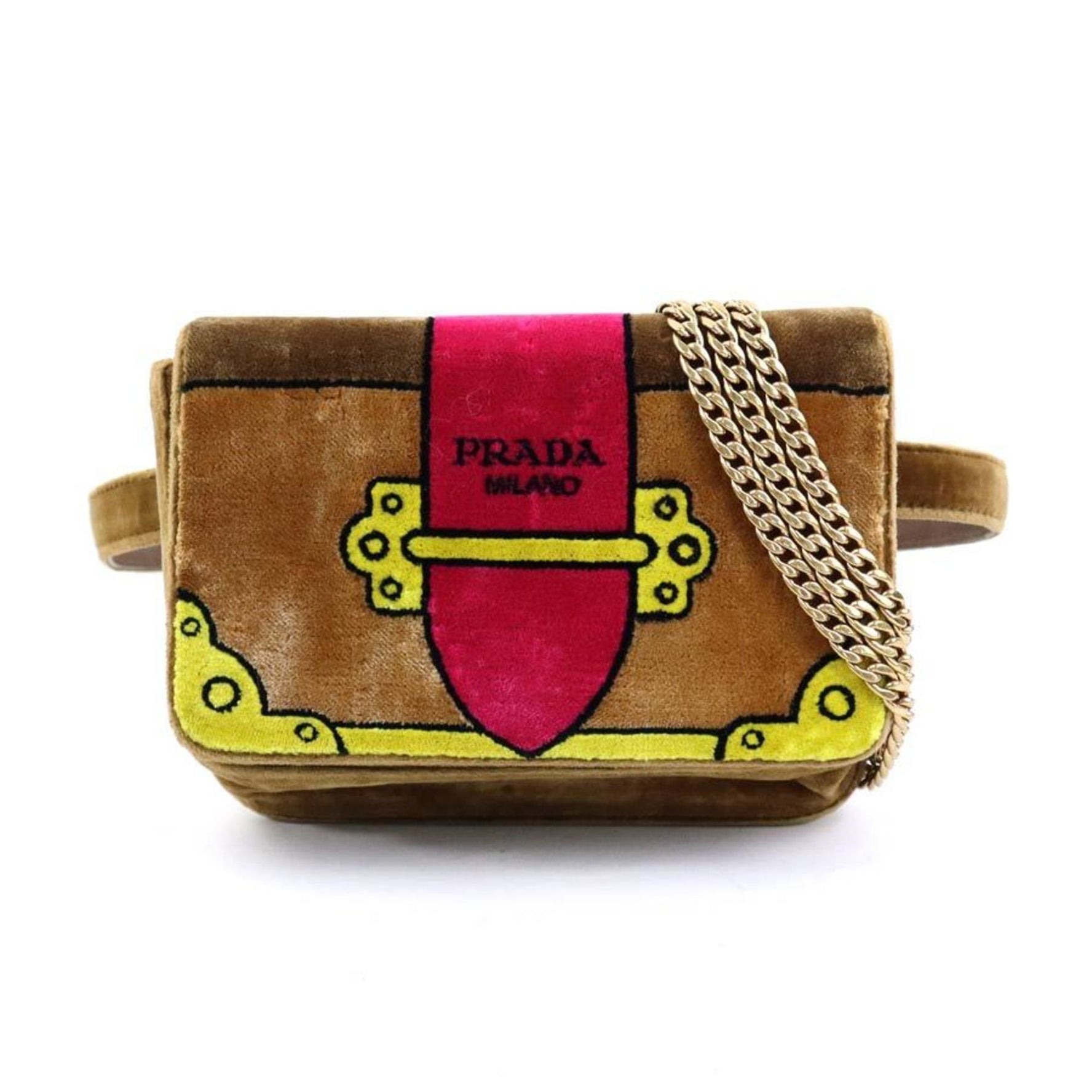 PRADA shoulder bag belt velvet brown magenta yellow gold women's e59774a