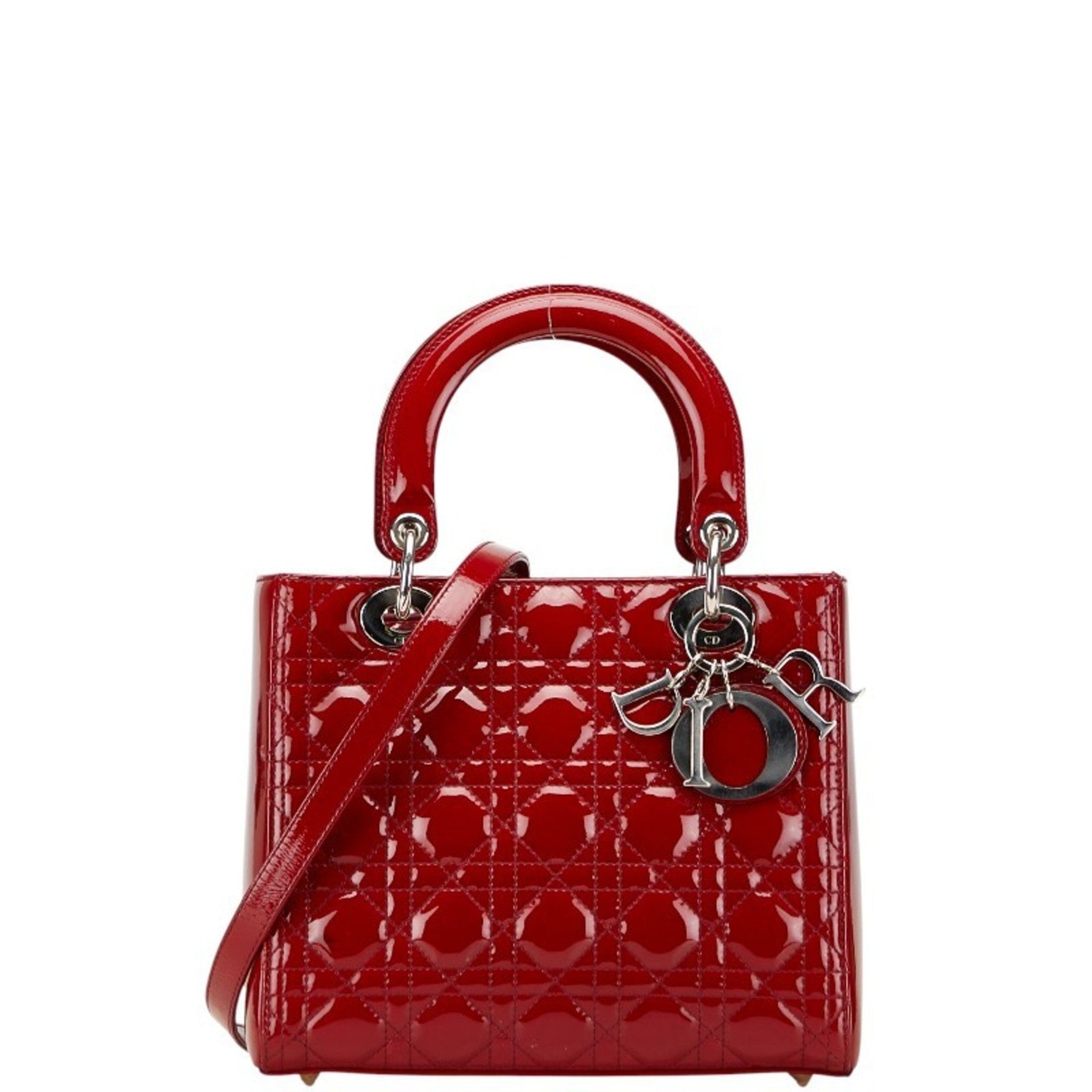 Christian Dior Cannage Lady Medium Handbag/Shoulder Bag, Red Patent Leather