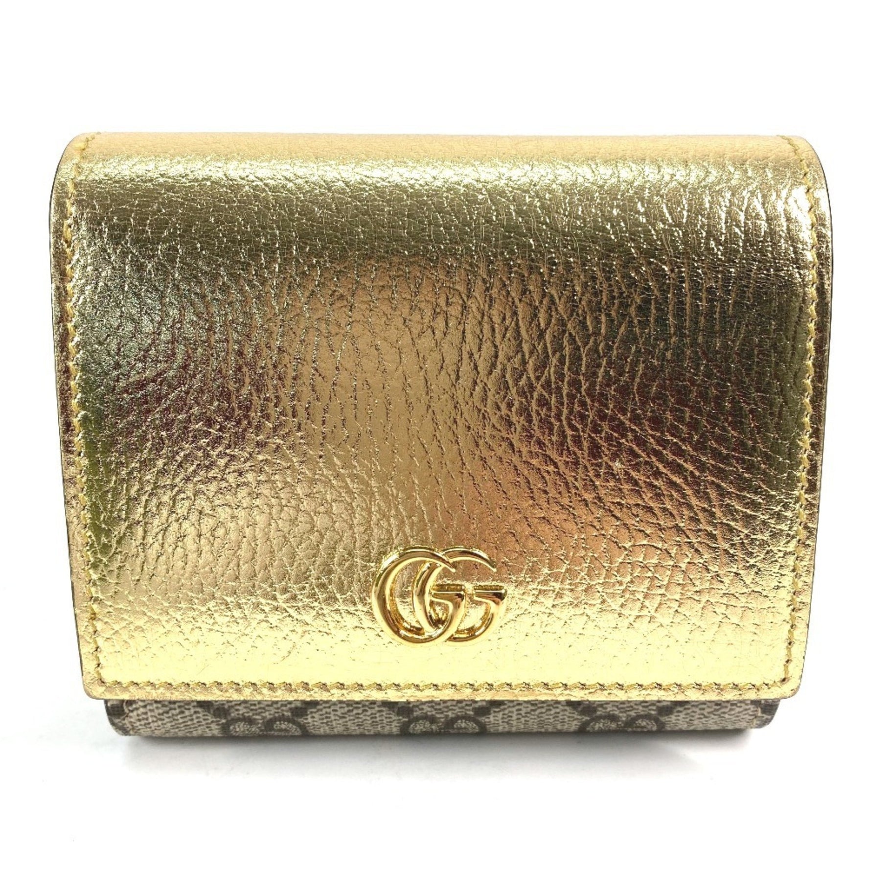 GUCCI Compact Wallet GG Marmont Bifold Leather Gold