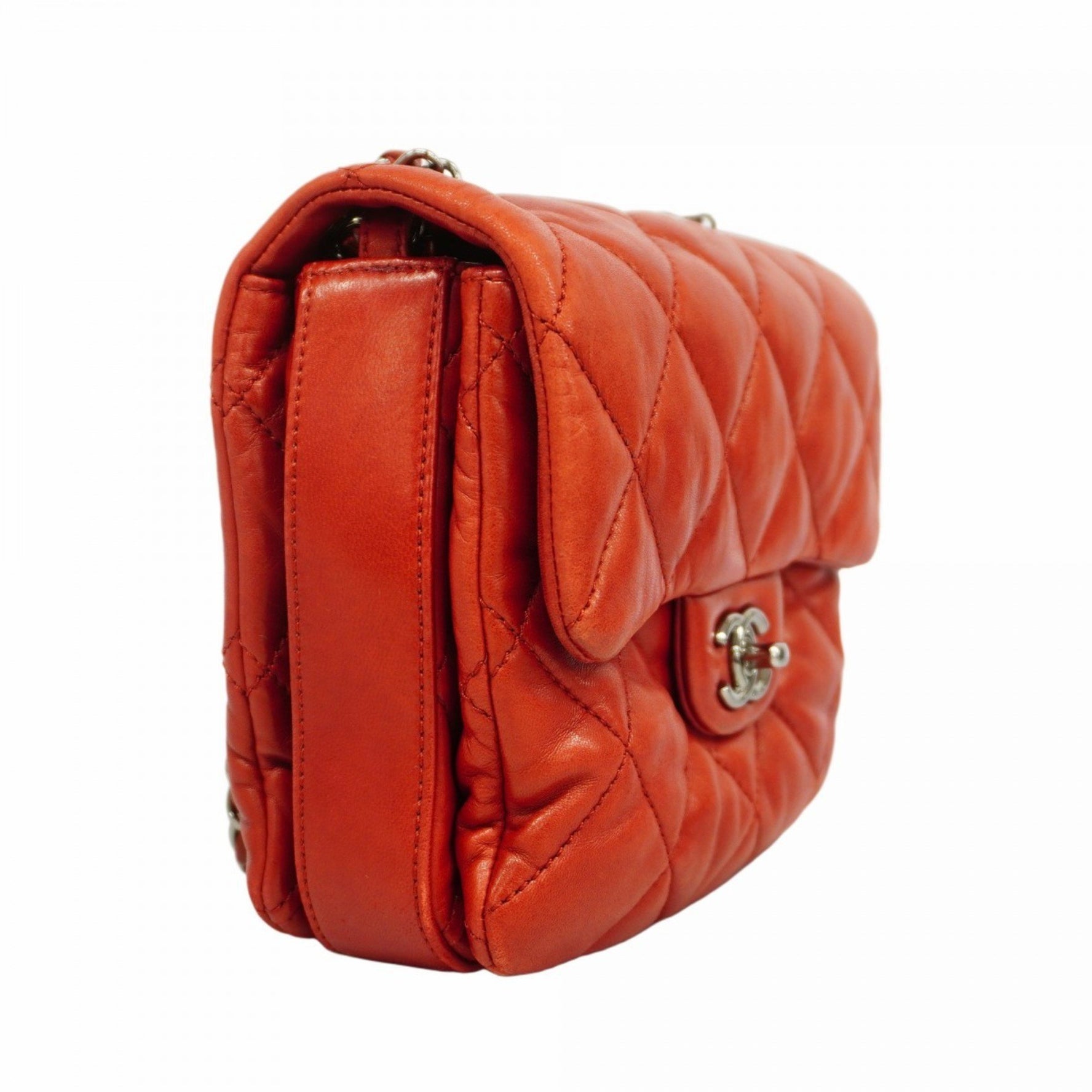 Chanel Shoulder Bag Matelasse W Chain Lambskin Red