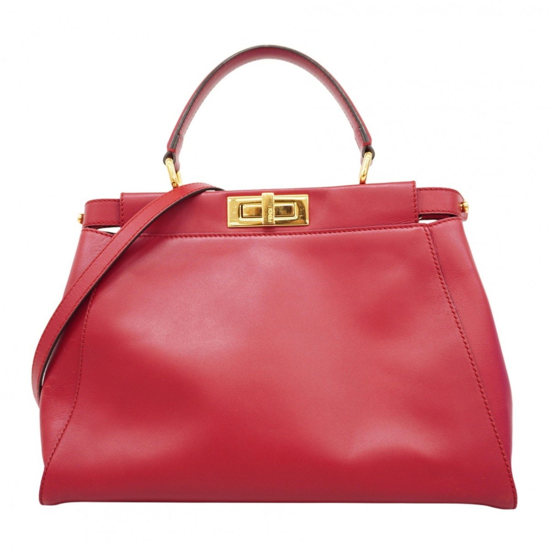 Fendi Peekaboo Leather Handbag, Red, Bag