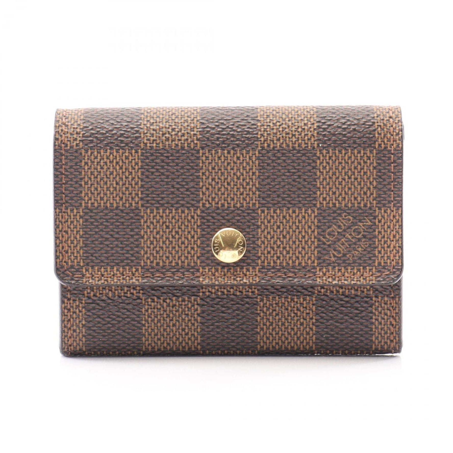 Louis Vuitton Porte Monnaie Plat Coin Case Wallet PVC Damier Leather Brown
