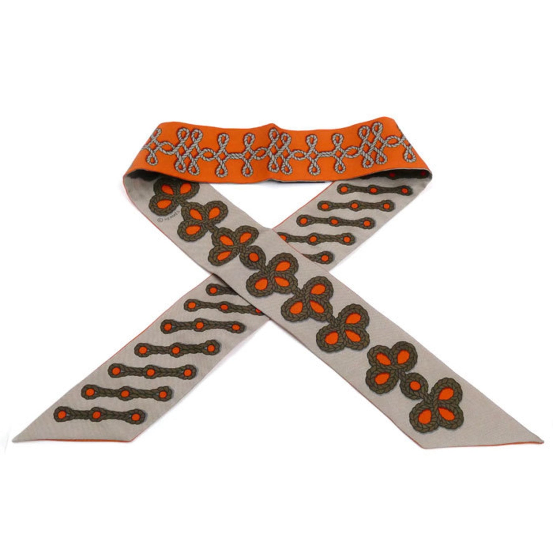 HERMES Twilly Cord and Brandebourgs Galons et Scarf Muffler Orange Brown