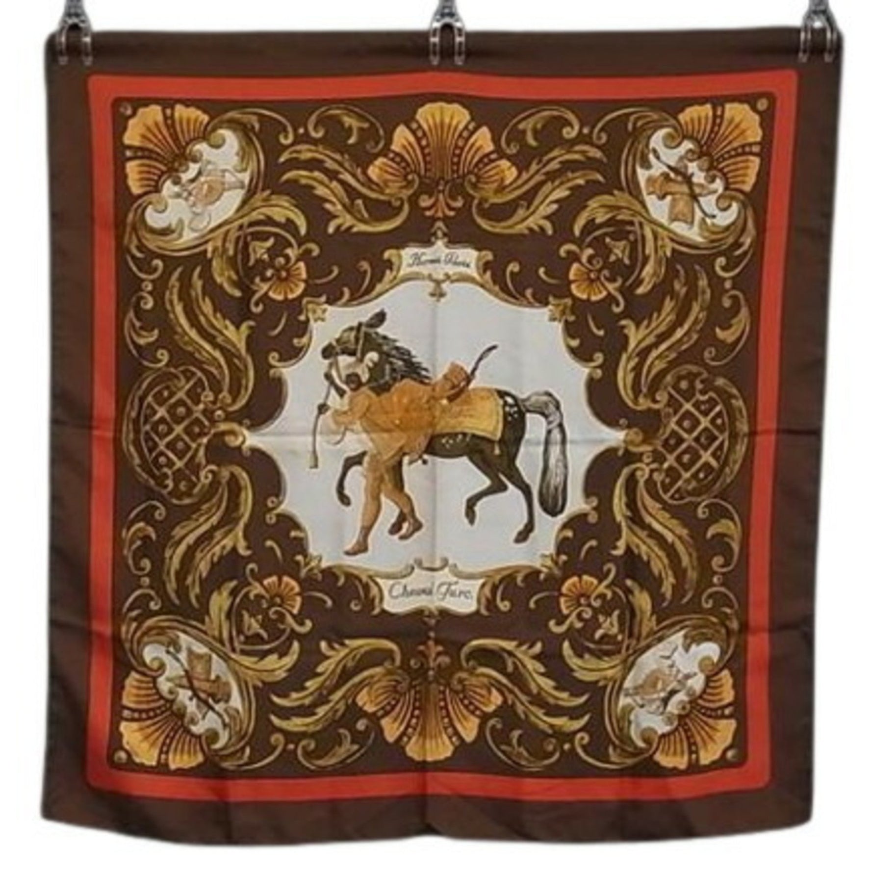 HERMES Scarf/Muffler Carre 90 - Multicolor 100% Silk Cheval Turc Turkish Horse