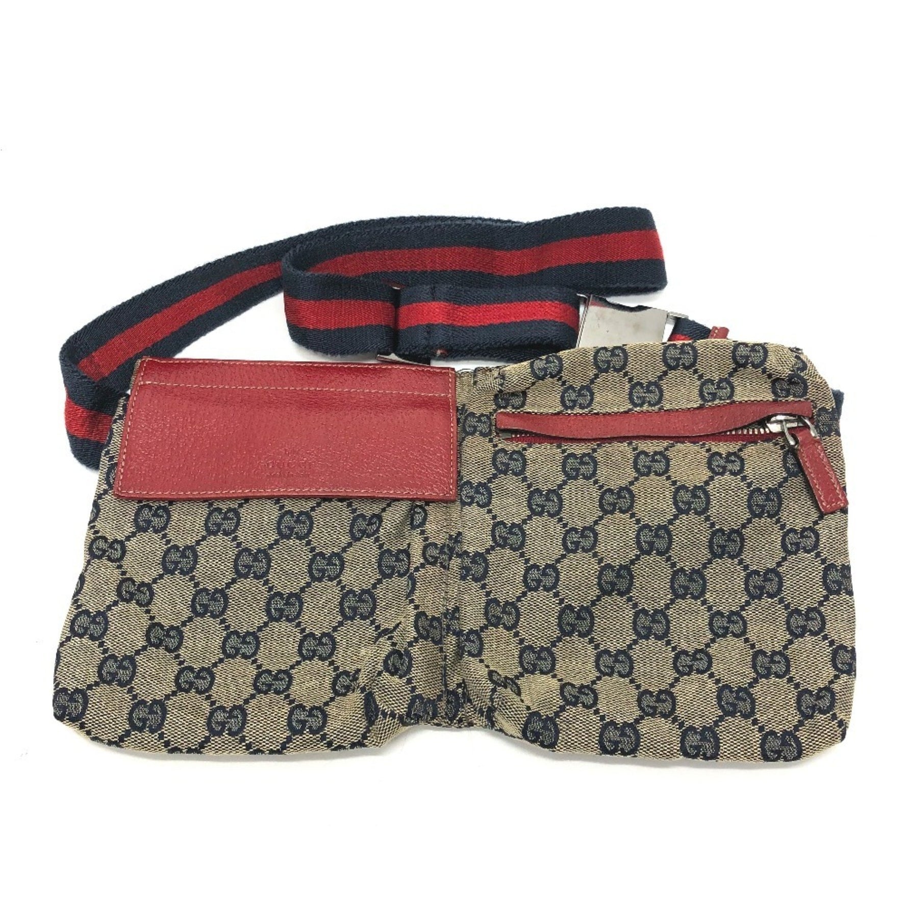 GUCCI GG/Logo Body Bag/Waist Bag in GG Canvas/Leather, Red