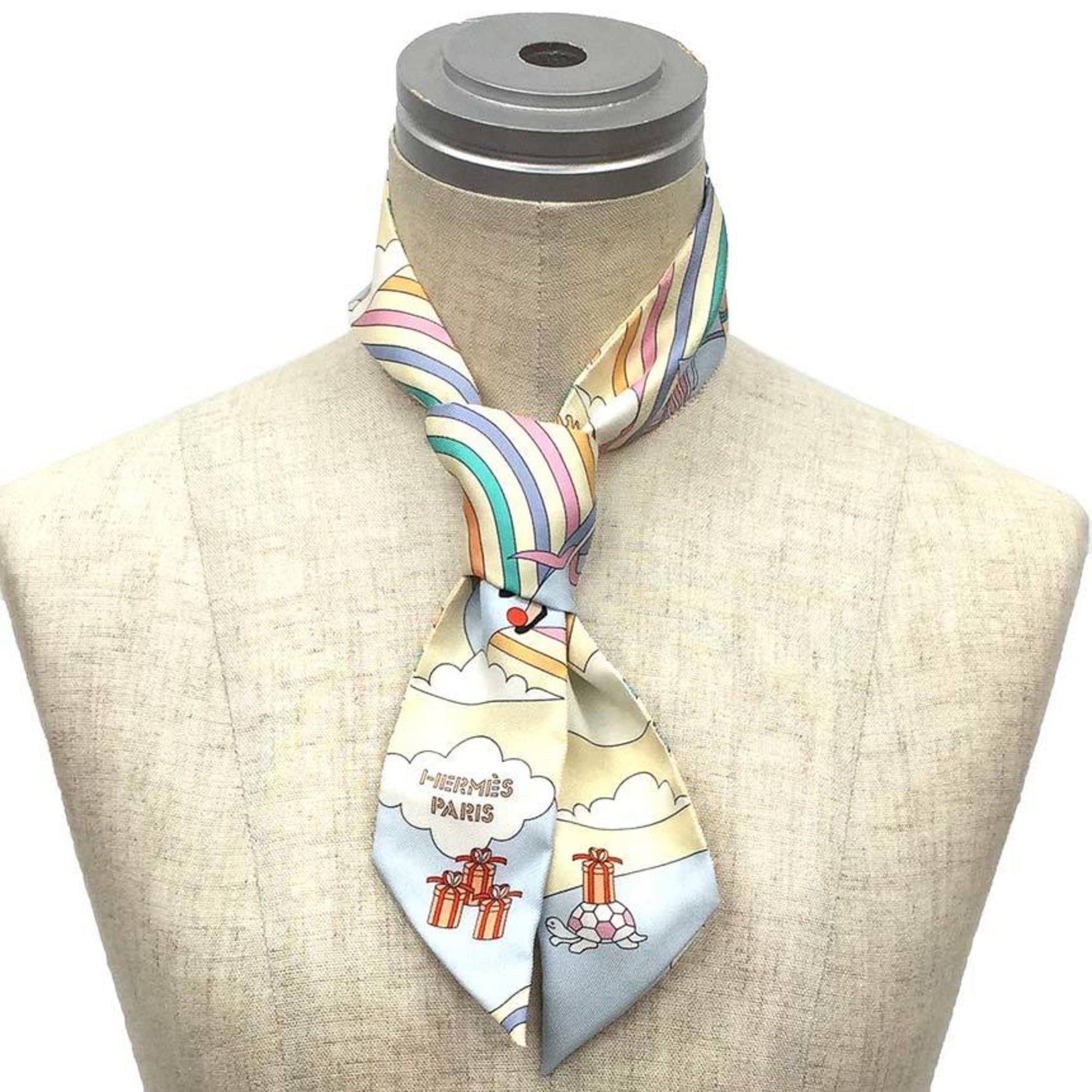 HERMES Twilly Scarf Muffler CARRES VOLANTS Flying Carre 2022 Jaune Souffle/Ciel/Vert Jade Silk