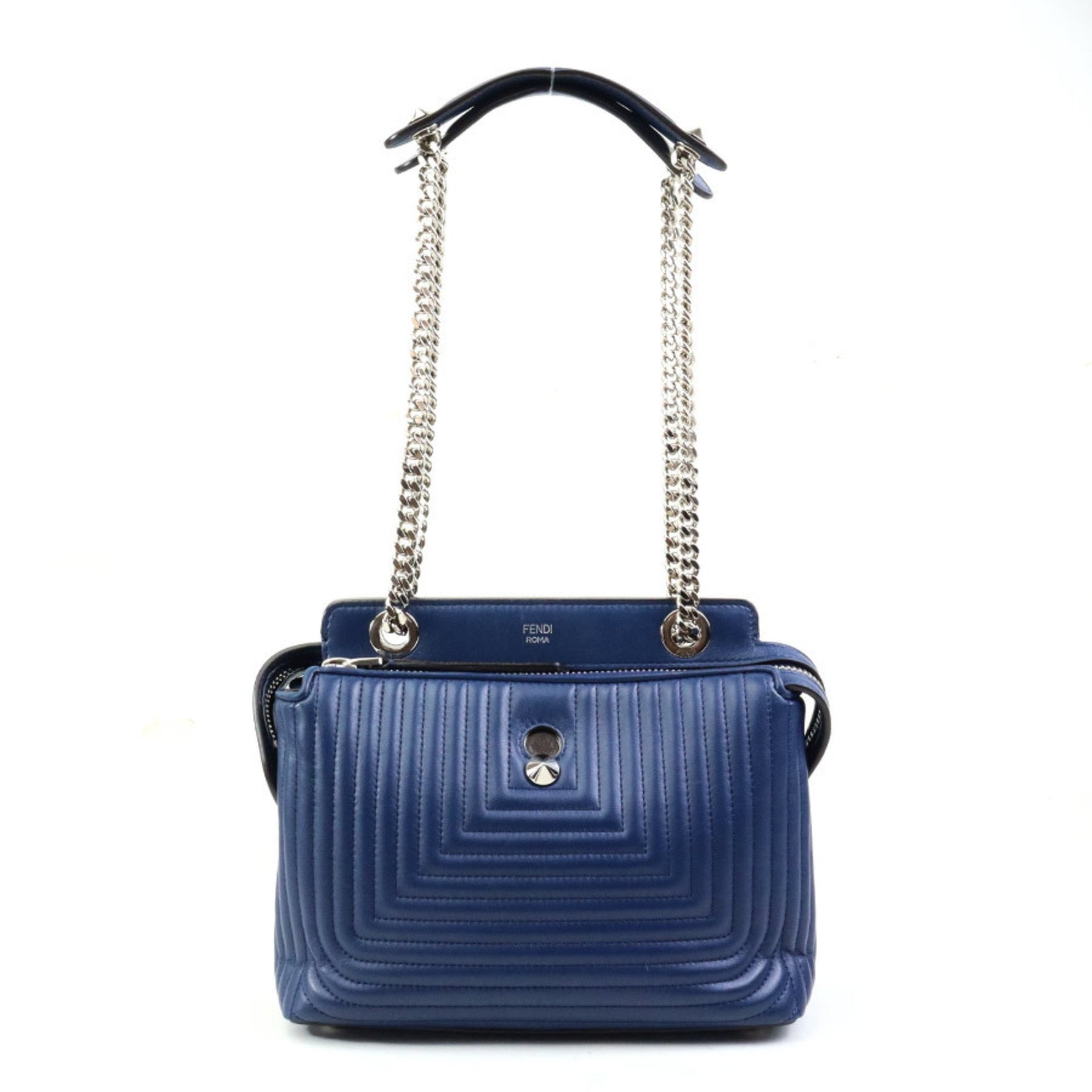 FENDI Shoulder Bag Dotcom Leather Navy Blue Silver