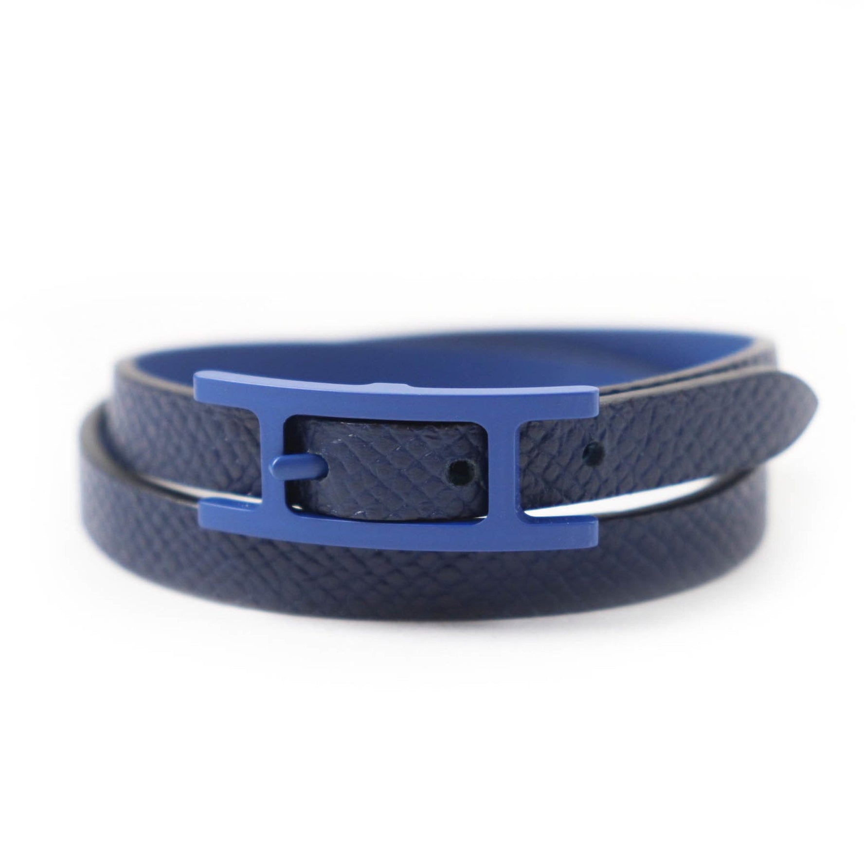 HERMES B-Api Double Tour Bracelet in Navy Leather with Blue Hardware, Made France, Includes Box and Dust Bag