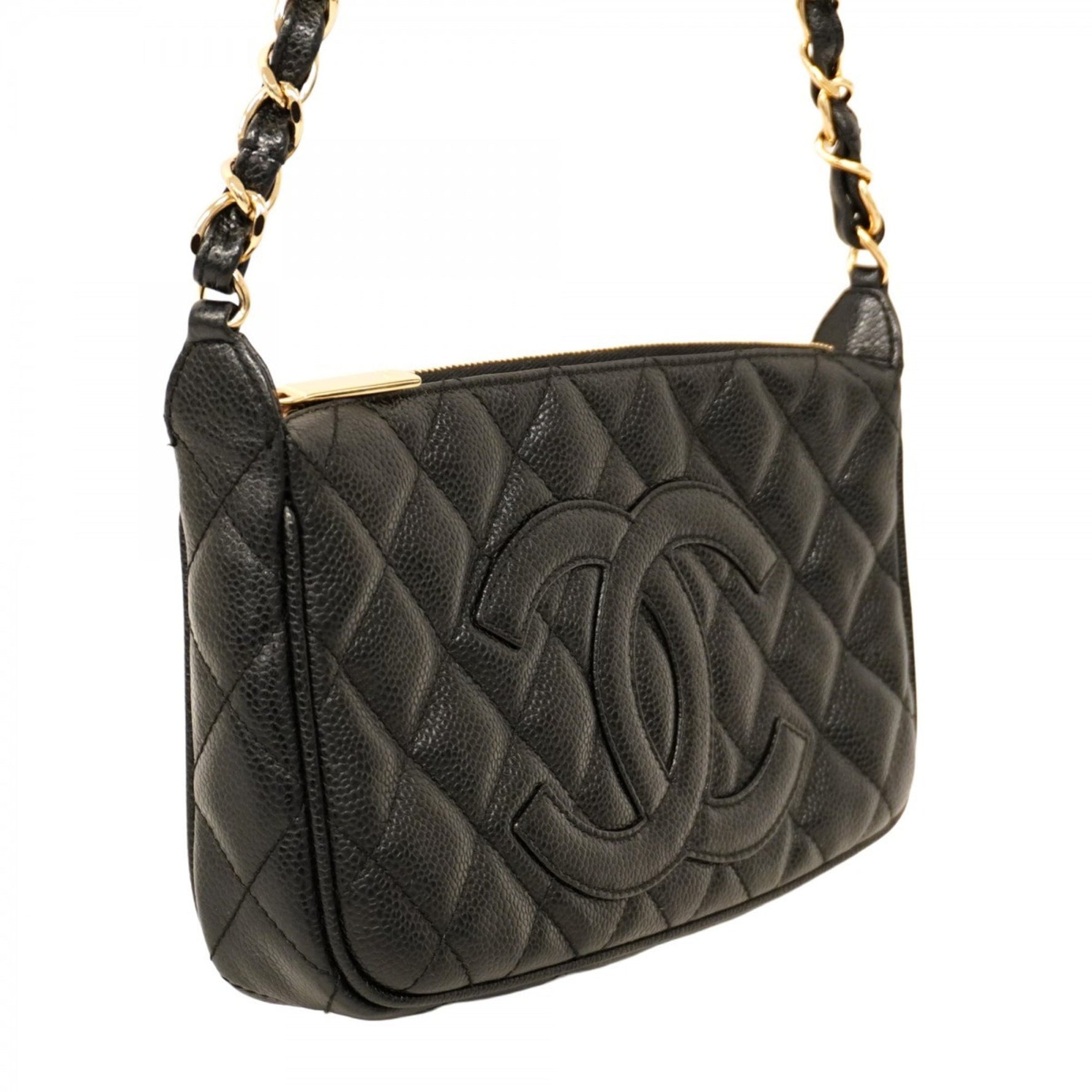 Chanel Matelasse Shoulder Bag with Chain, Caviar Skin, Champagne