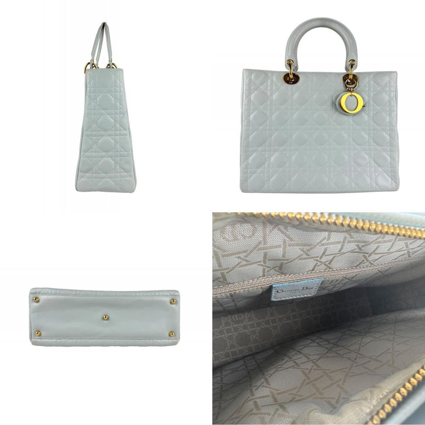 Christian Dior Lady handbag/shoulder bag in light blue and gold leather