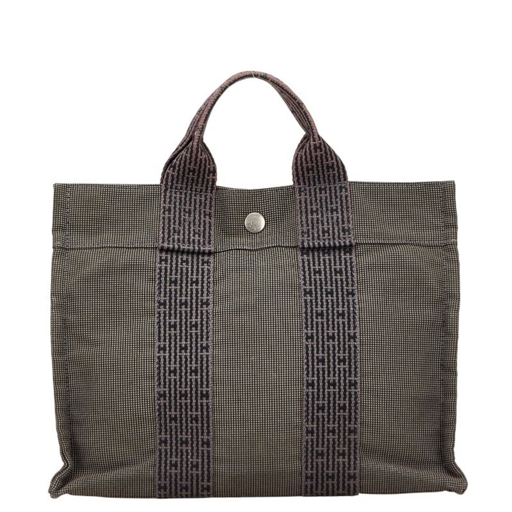 Hermès Air Line Tote PM Handbag, Gray/Black Canvas, HERMES