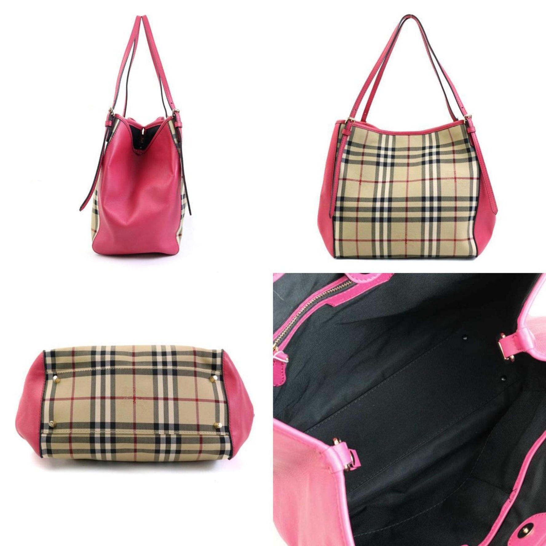 Burberry Shoulder Bag Nylon Canvas Leather Pink x Beige