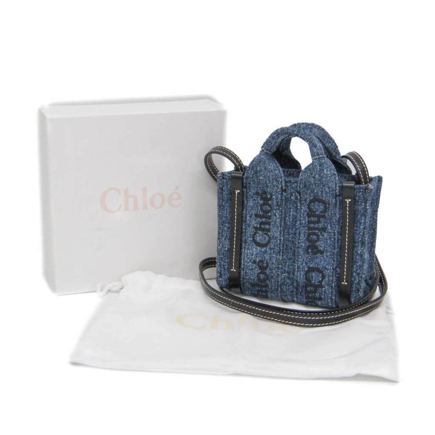 Chloé Woody Nano Denim,Leather Handbag,Shoulder Bag Black,Blue