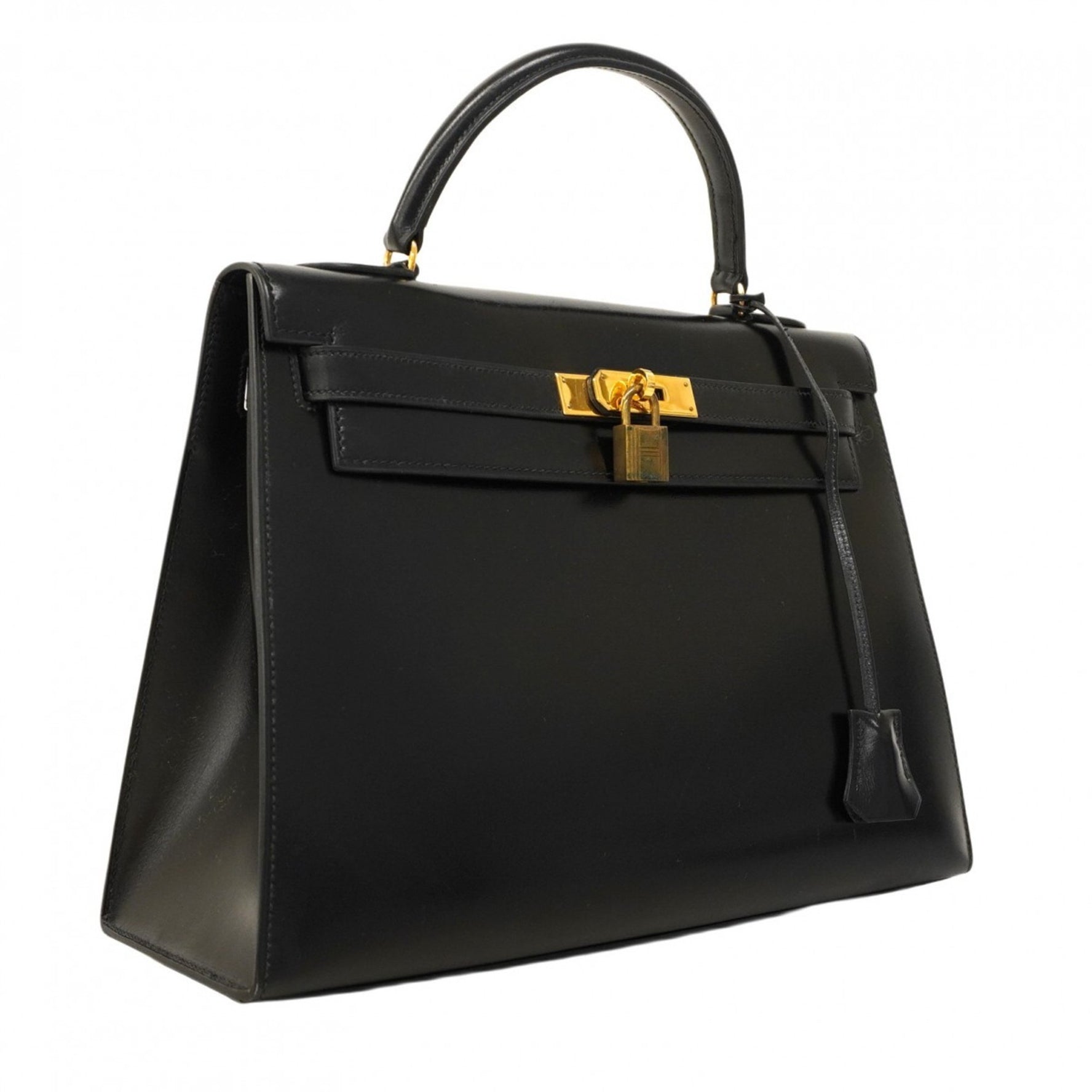 Hermes Hermès Kelly 32 Handbag, Box Calf Leather, Black, with 〇Q Stamp, Women's, P1361722