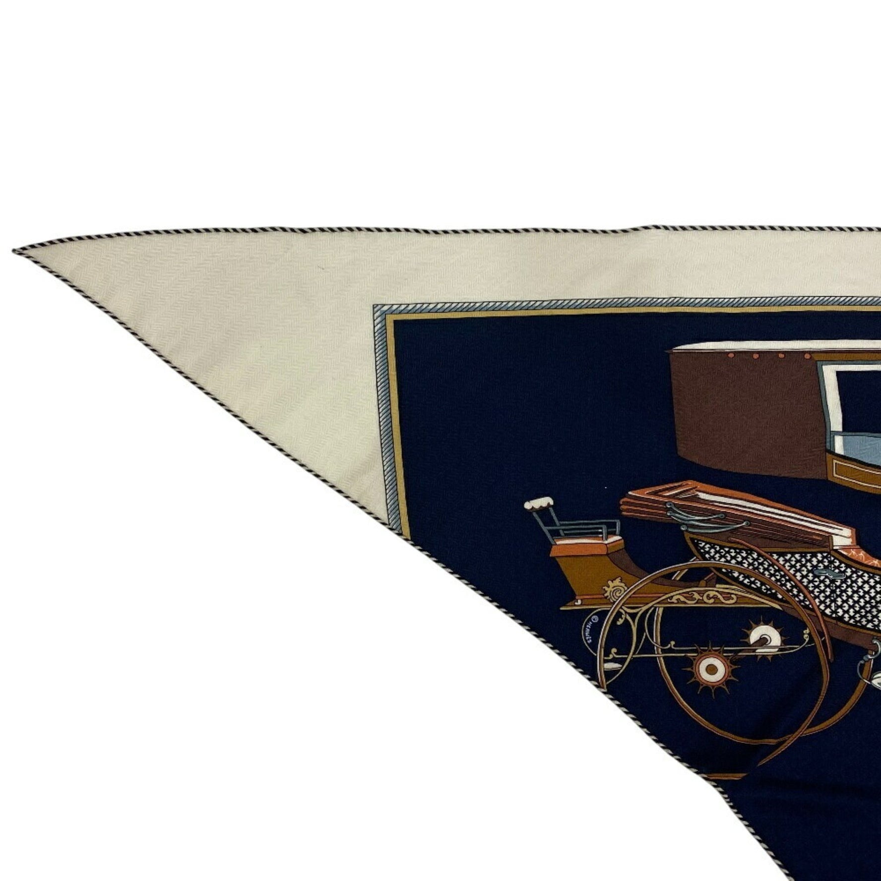 HERMES Triangle Geant LES VOITURES TRANSFORMATION Folding Covered Wagon Scarf Muffler