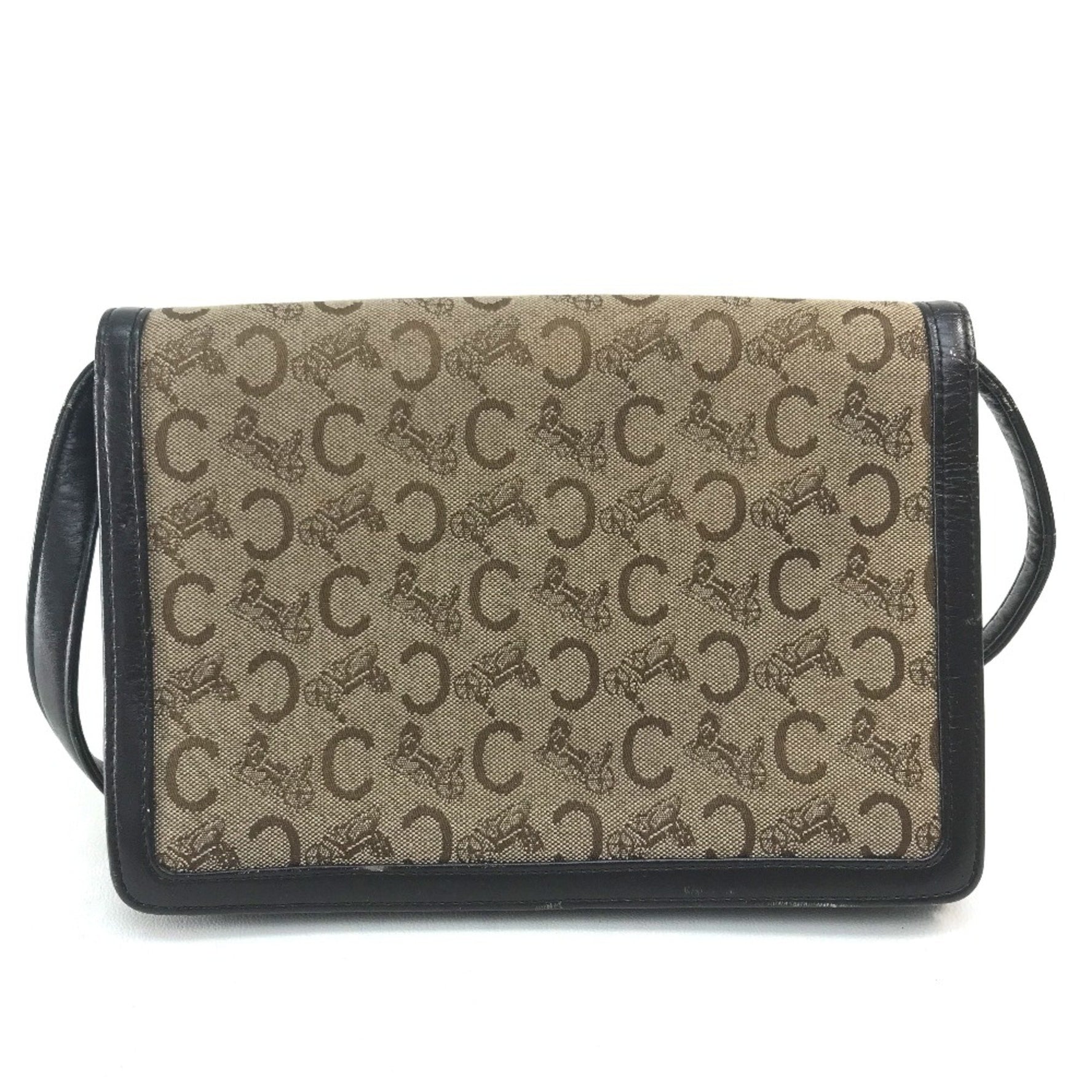 CELINE Carriage Hardware Logo bag old Shoulder Bag Beige x Dark