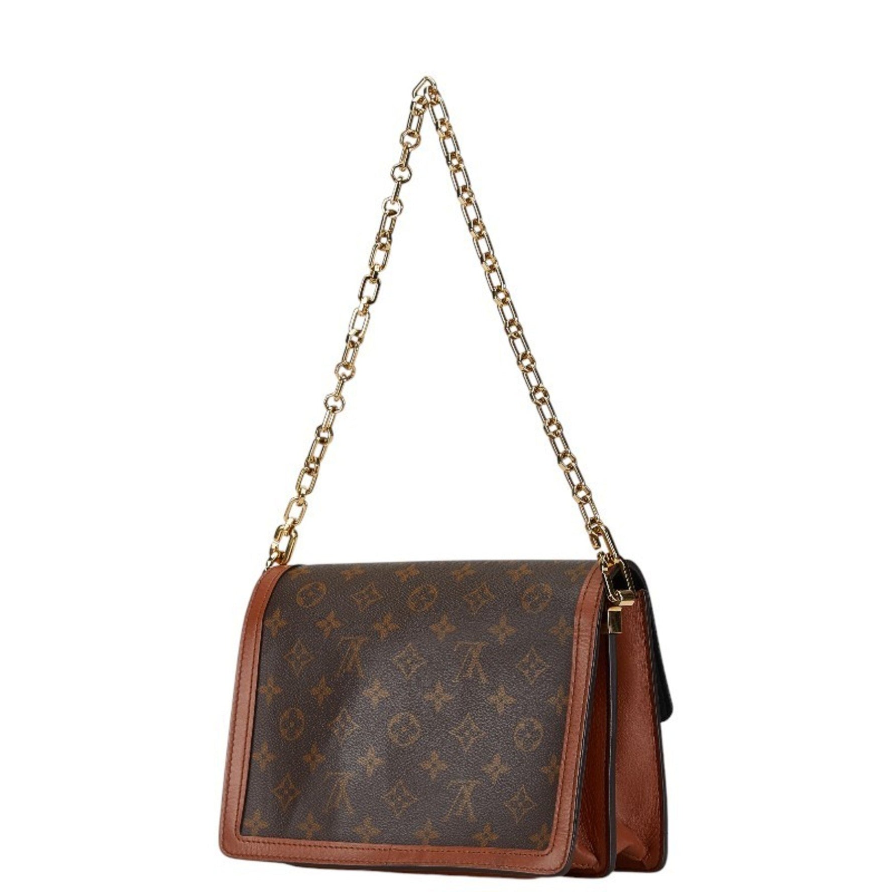 Louis Vuitton Monogram Reverse Dauphine MM Chain Shoulder Bag Brown PVC Leather