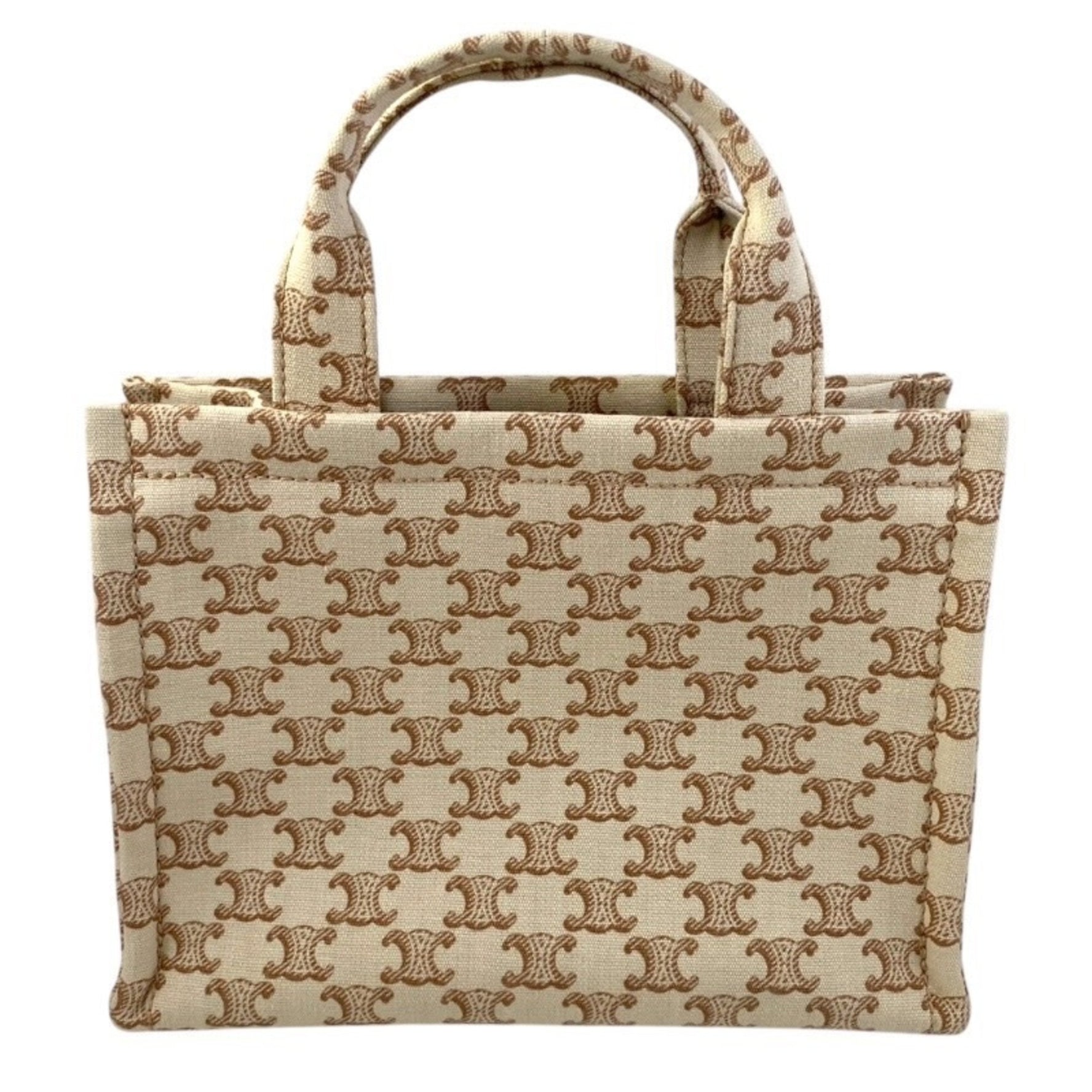 CELINE Small Cabas Thais Canvas Handbag, Handbag/Shoulder Bag, Triomphe Macadam, Beige/Brown
