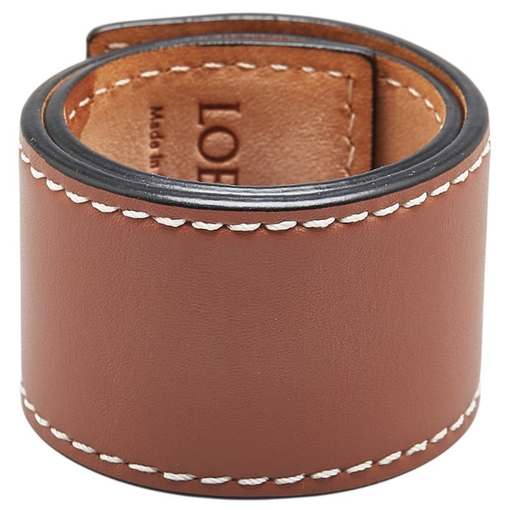 LOEWE Anagram Small Slap Bracelet in Tan and Leather