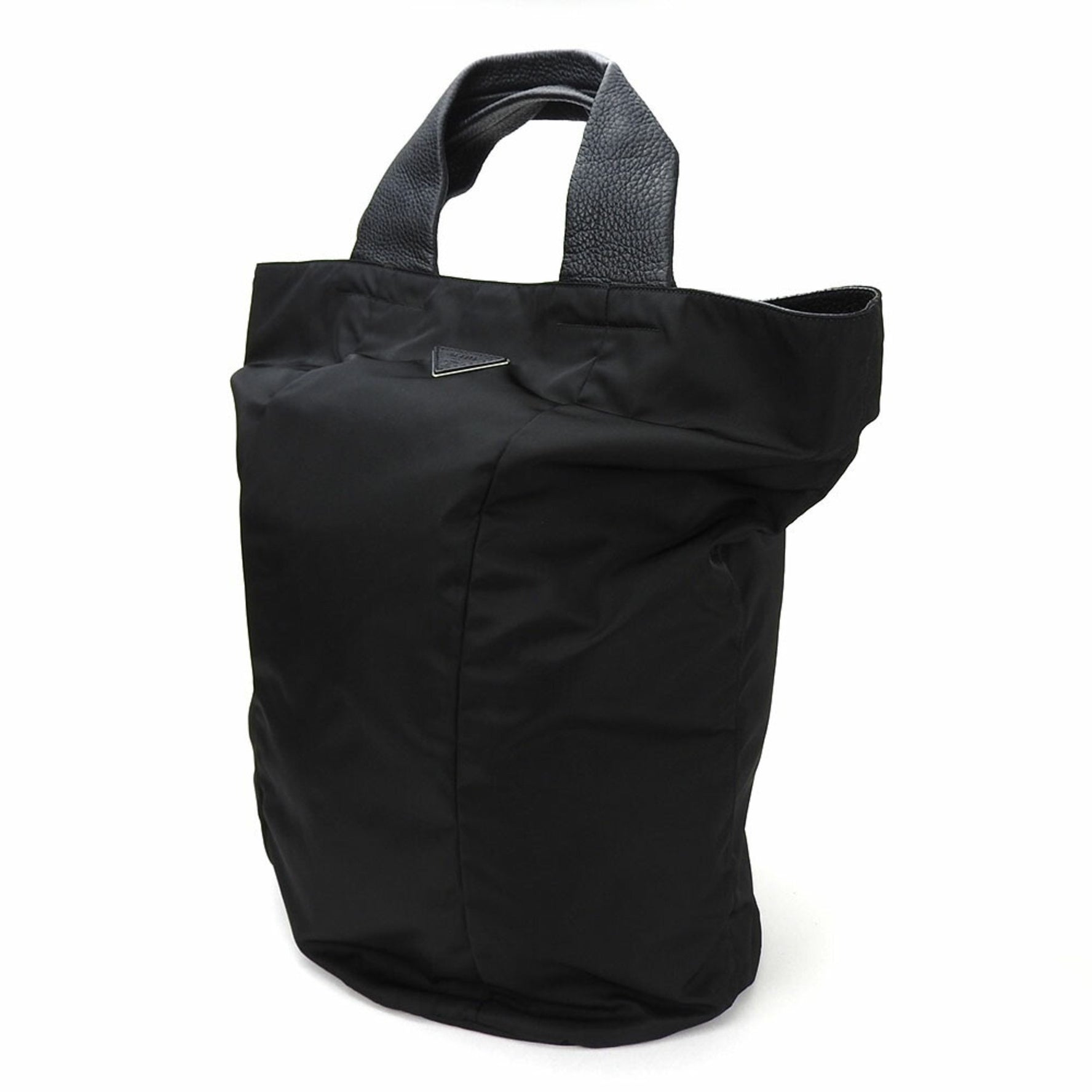 Prada tote bag shoulder large nylon black leather ladies NERO