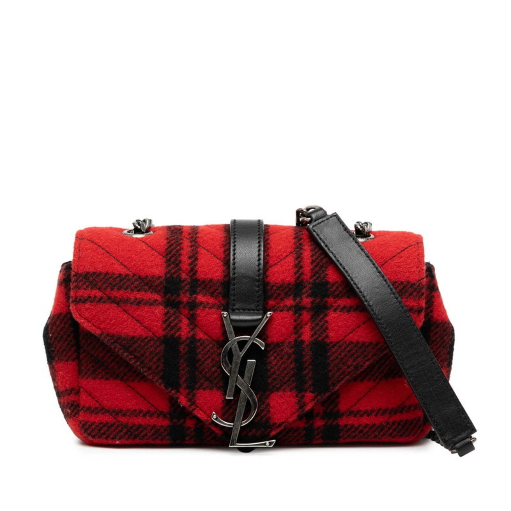 Saint Laurent Baby Chai Chain Shoulder Bag Red Black Wool Leather SAINT LAURENT