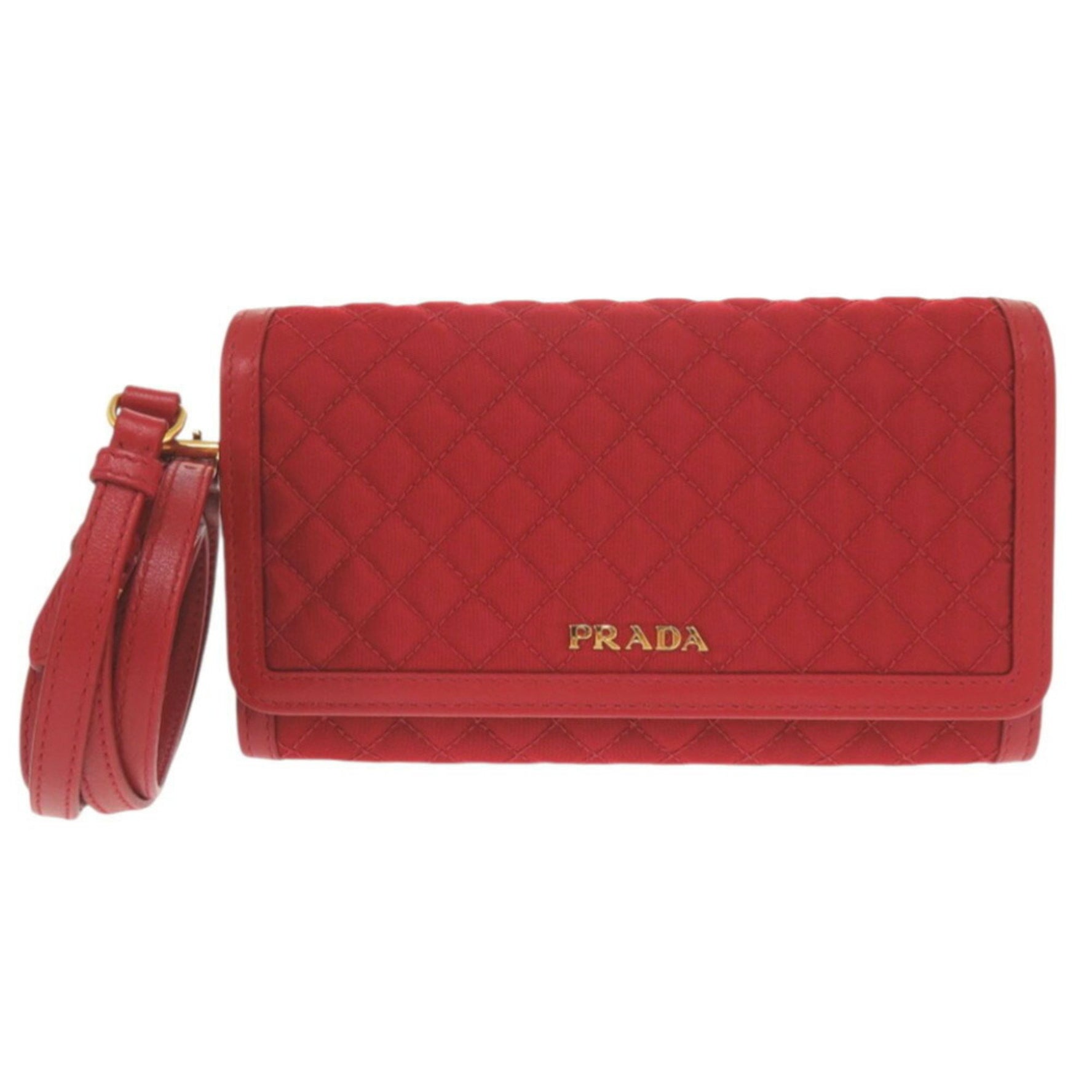 Like new Prada nylon and leather red shoulder wallet, long